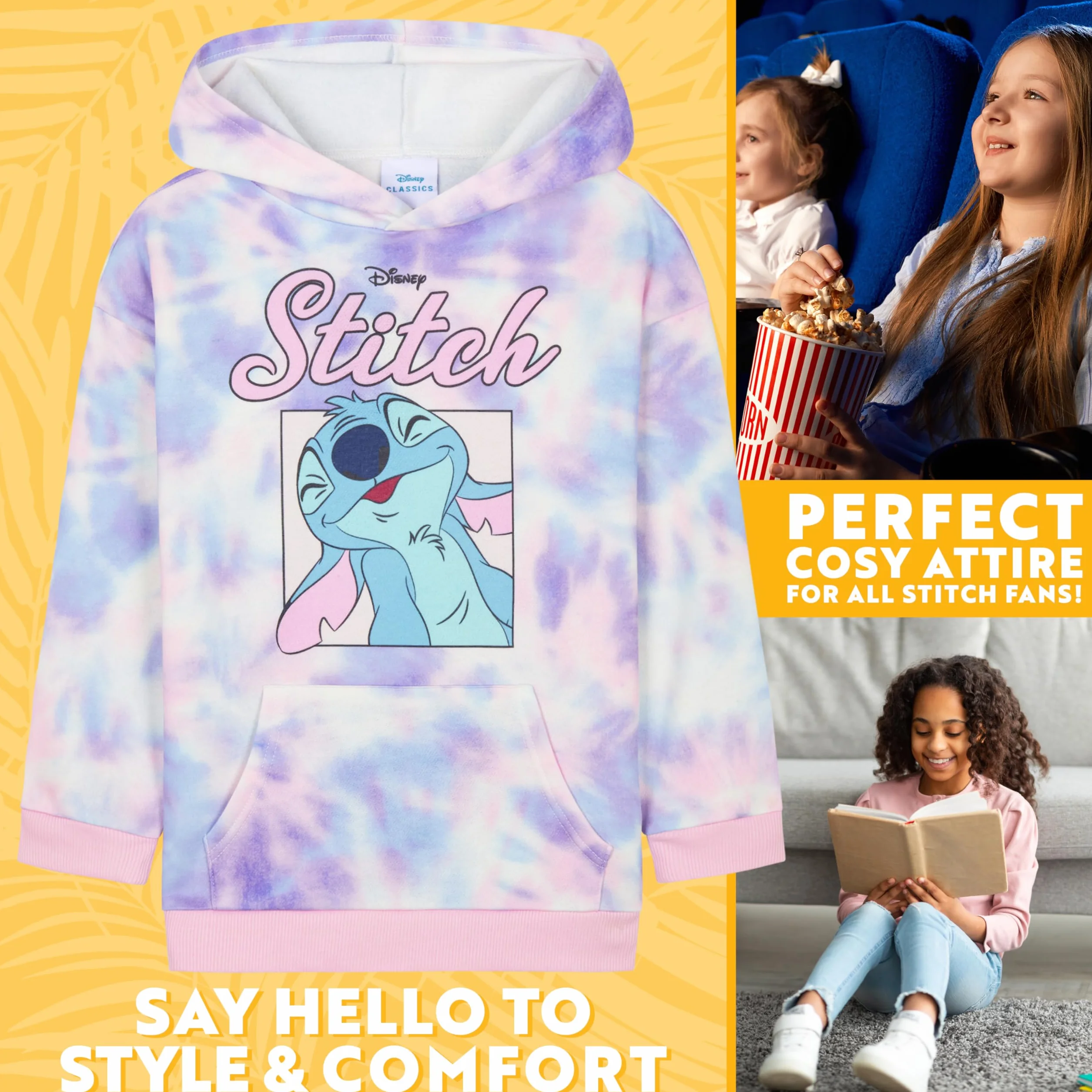 Bluza z kapturem Disney Stitch dla dziewcząt 3D uszy kangur kieszeń tie dye