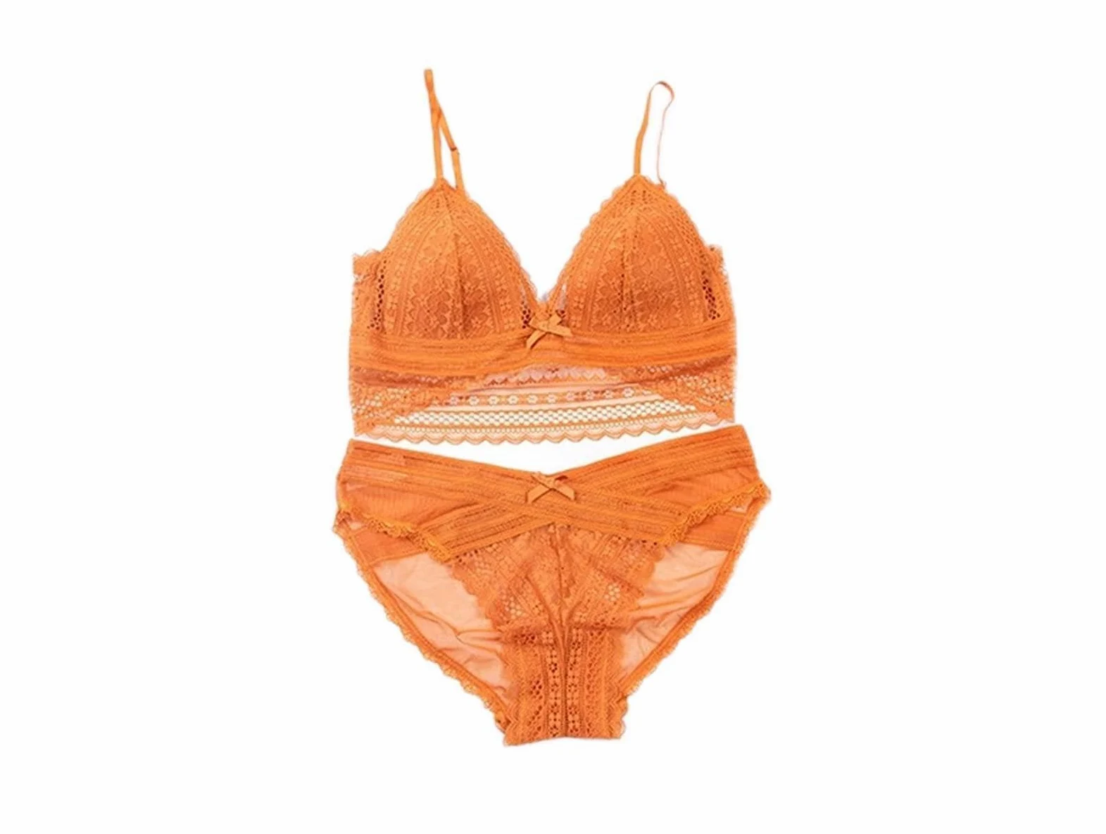 Bielizna Koronkowa biustonosz typu bralette z niskim tyłem + stringi Bielizna nocna Dwuczęściowy zestaw bielizny bandażowej (kolor: zielony, rozmiar: Xl) (pomarańczowy S)