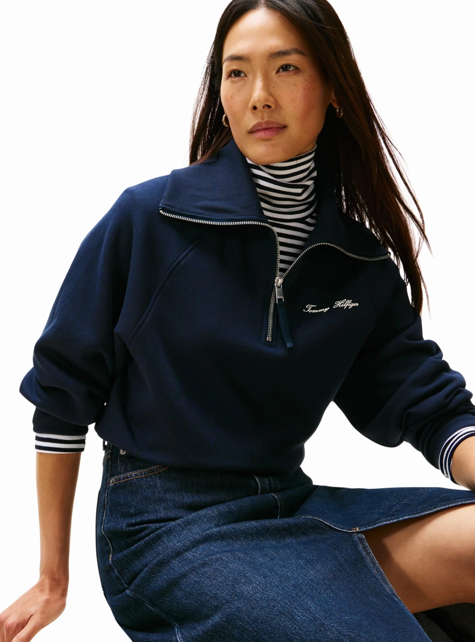 Tommy Hilfiger Damska klasyczna bluza polarowa z zamkiem błyskawicznym WW0WW46632, niebieska, XXXL, Niebieski (Dark Night Navy), 3XL duże rozmiary wysoki