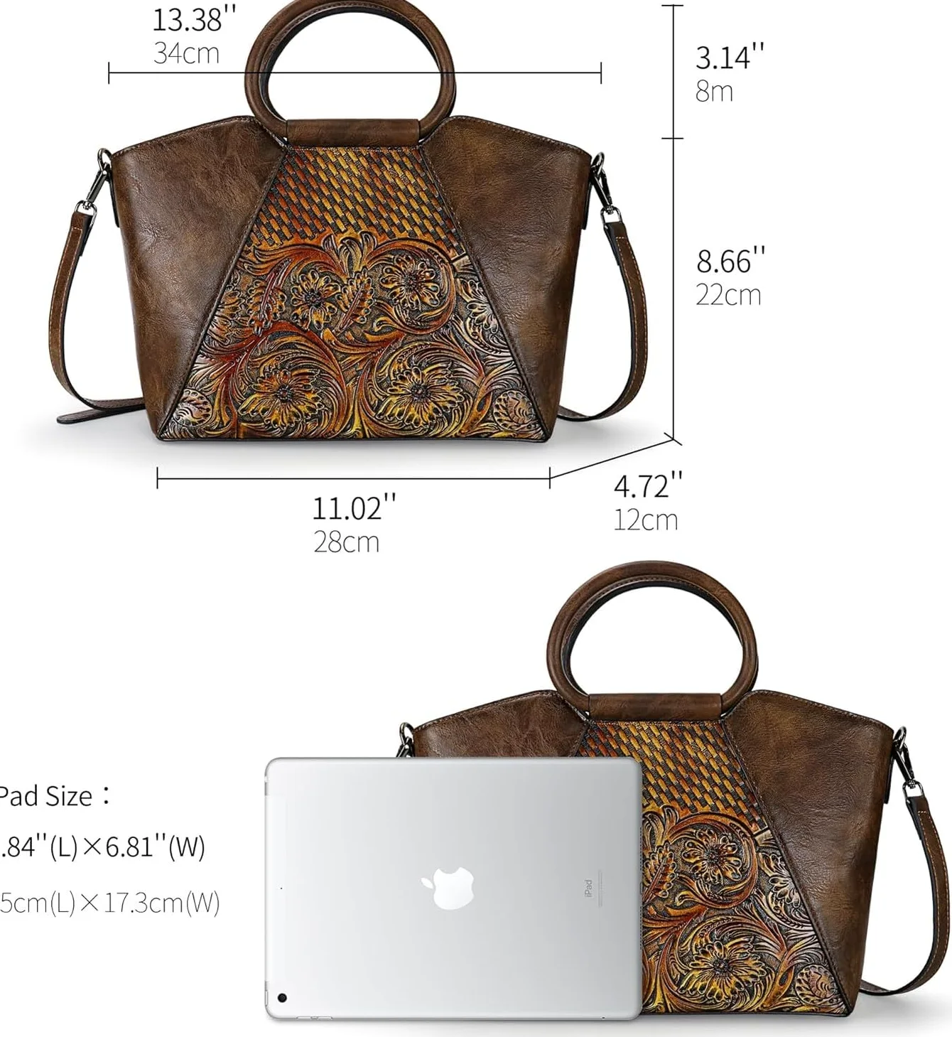 Torba damska listonoszka średnia skórzana - saszetka na ramię torebka crossbody z paskiem, Kawa