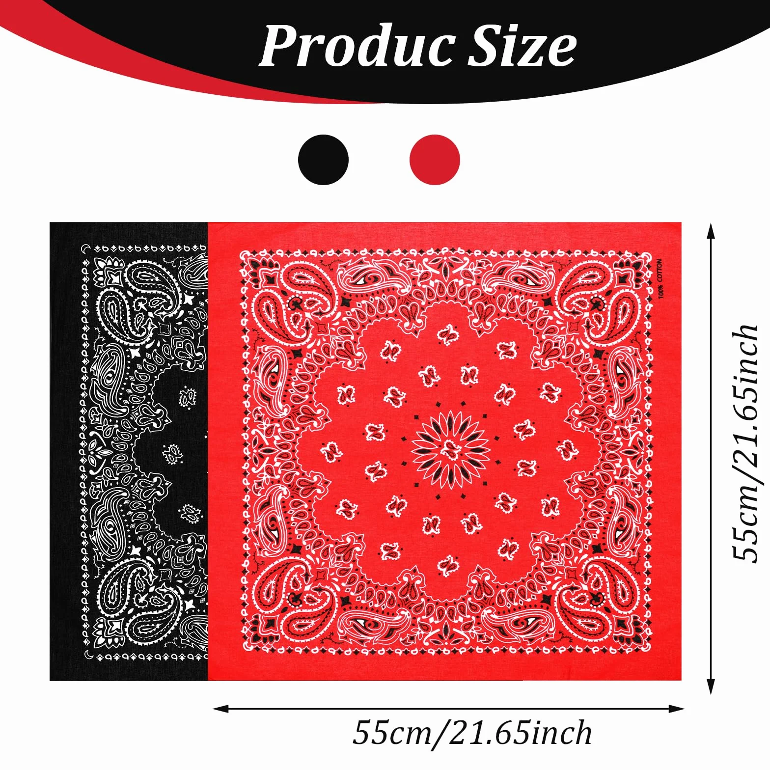 Yuanout 2 bandany Paisley, 100% bawełna, metoda samochodowa lub modna, uniwersalne bandany dla mężczyzn i kobiet, czarny i czerwony, L