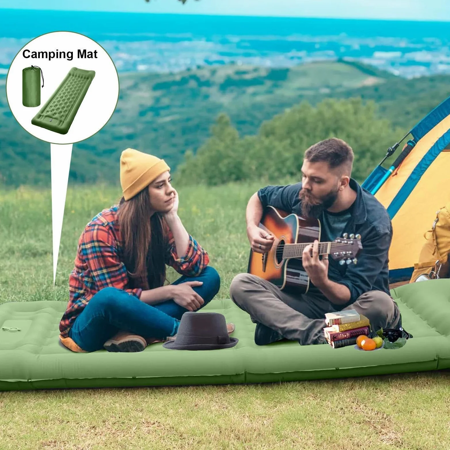 Materac Turystyczny Do Spania Na Camping Mata o Grubości 10.9 cm | Wbudowana Pompka Nożna Do Materaca Do Plecaka Wędrówek Podróży Na Zewnątrz Samochodu Namiotu Letniego