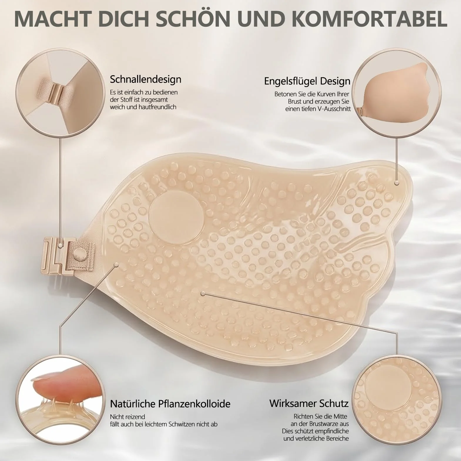 2 Sztuki Biustonoszy Push-up Samoprzylepnych i 4 Sztuki Osłonek na Sutki, Biustonosz bez Ramiączek, Wielokrotnego Użytku, Idealny do Sukienek z Odkrytymi Plecami i Sukni Ślubnych