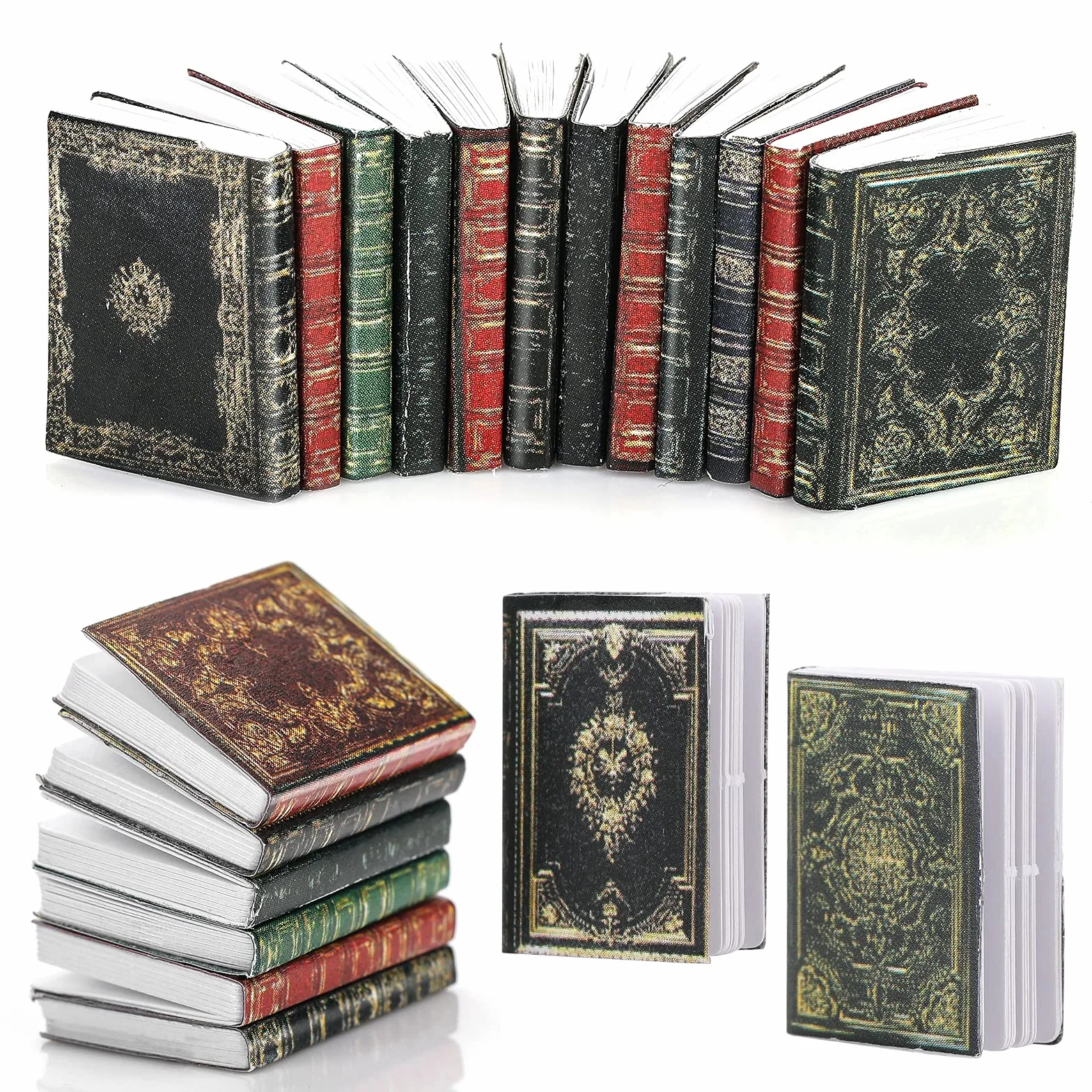 Molain Miniatury książek do domku dla lalek, akcesoria do domku dla lalek, 1:12 książek, dekoracja do gabinetu, sypialni, biblioteki (12 sztuk A)