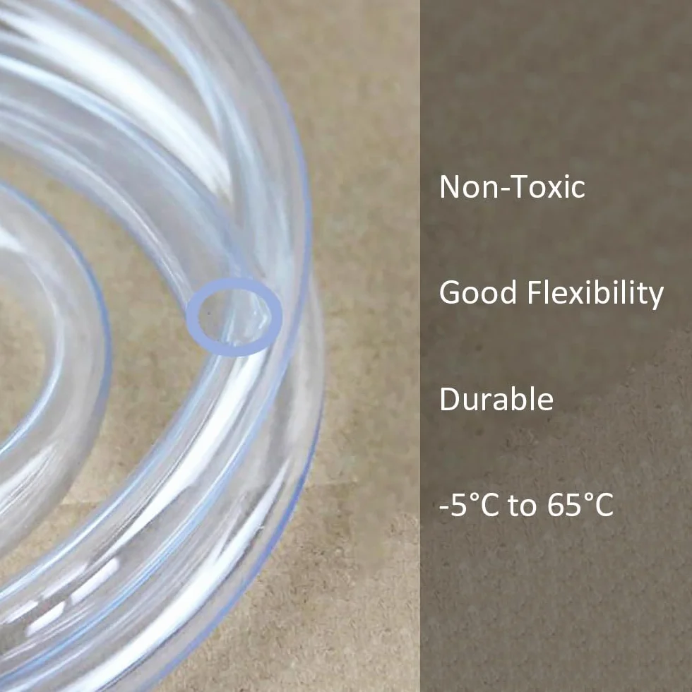 Przezroczysta rurka 10 mm ID x 13 mm OD, długość 5 m, grubość 1,5 mm, elastyczna plastikowa rurka do domowych napraw akwarium, wolna od BPA i nietoksyczna, z 4 zaciskami do węży