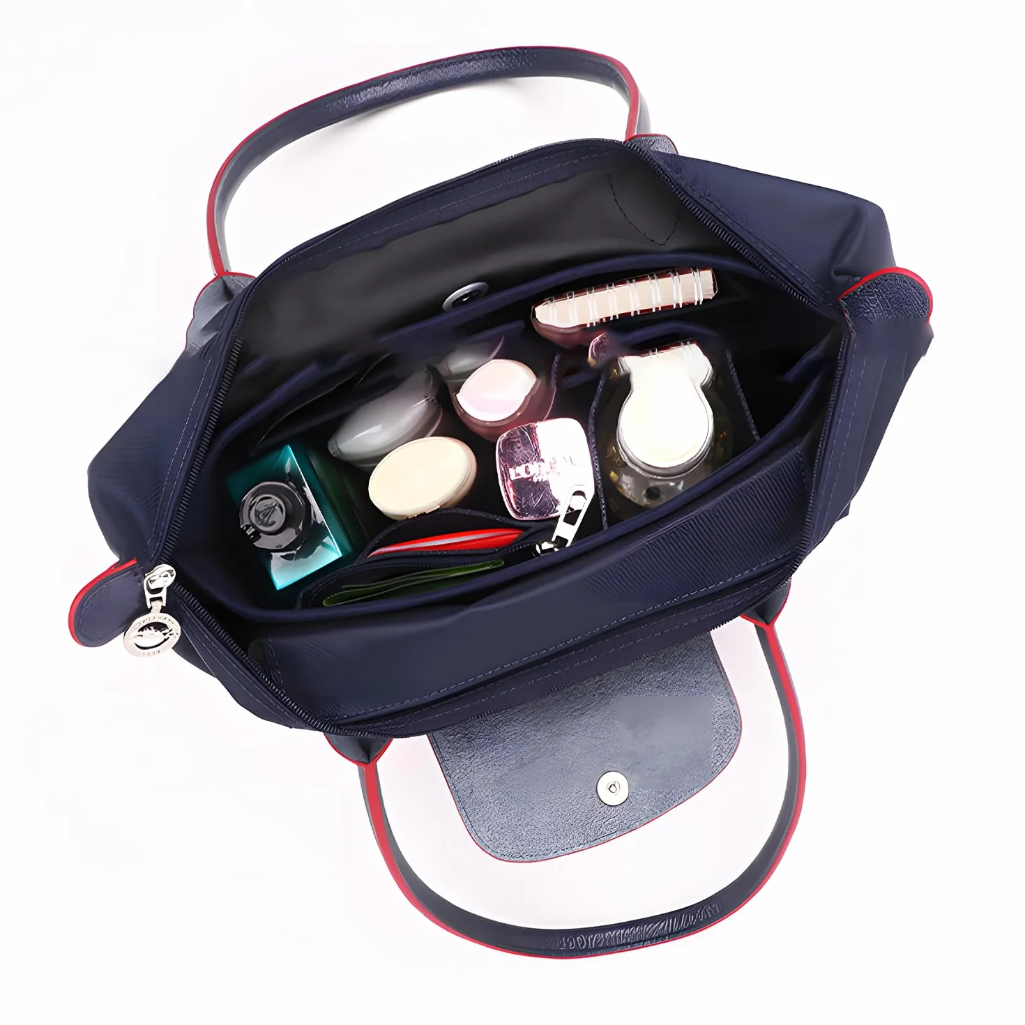 Longchamp filcowy organizer na torebki z wieloma kieszeniami z zamkiem błyskawicznym, składana torba na ramię Longchamp (niebieski, L)