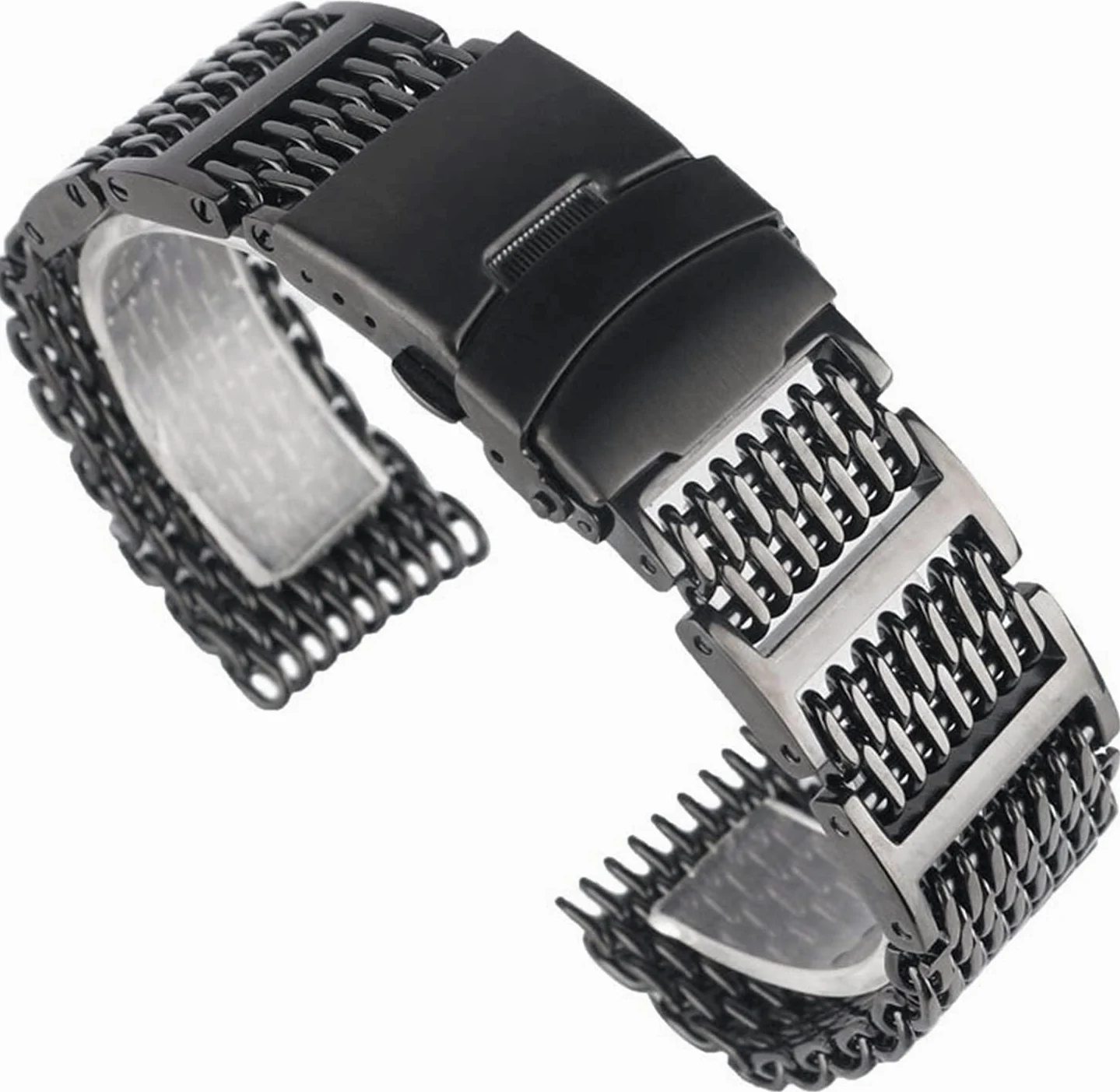 20/22/24mm Mesh Pasek ze stali nierdzewnej Czarny pasek do zegarka Wymiana bransoletki