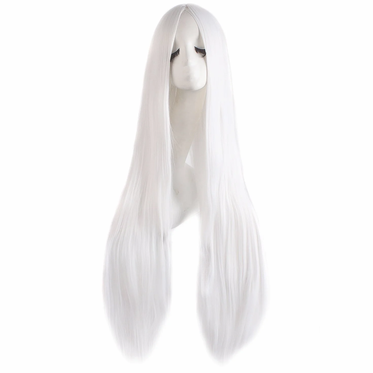 MapofBeauty 100 cm Rzebi Grzywka Dugo Proste Wysoki Temperatura Bonnik Cosplay Kostium Anime Peruki (Biay)