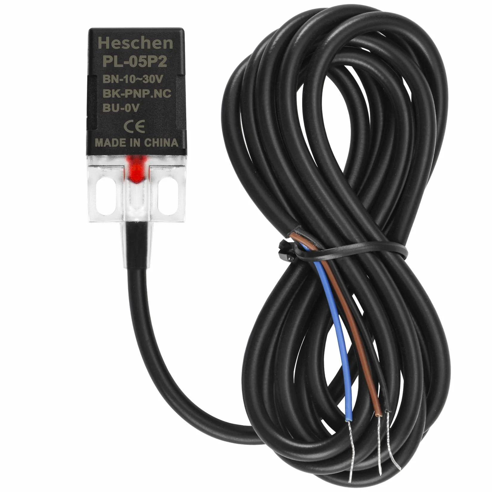 Heschen Kwadratowy czujnik zbliżeniowy indukcyjny przełącznik typ non-Shield PL-05P2 odległość detektora 5 mm 10-30 VDC 200 mA PNP normalnie zamknięty (NC) 3 przewody
