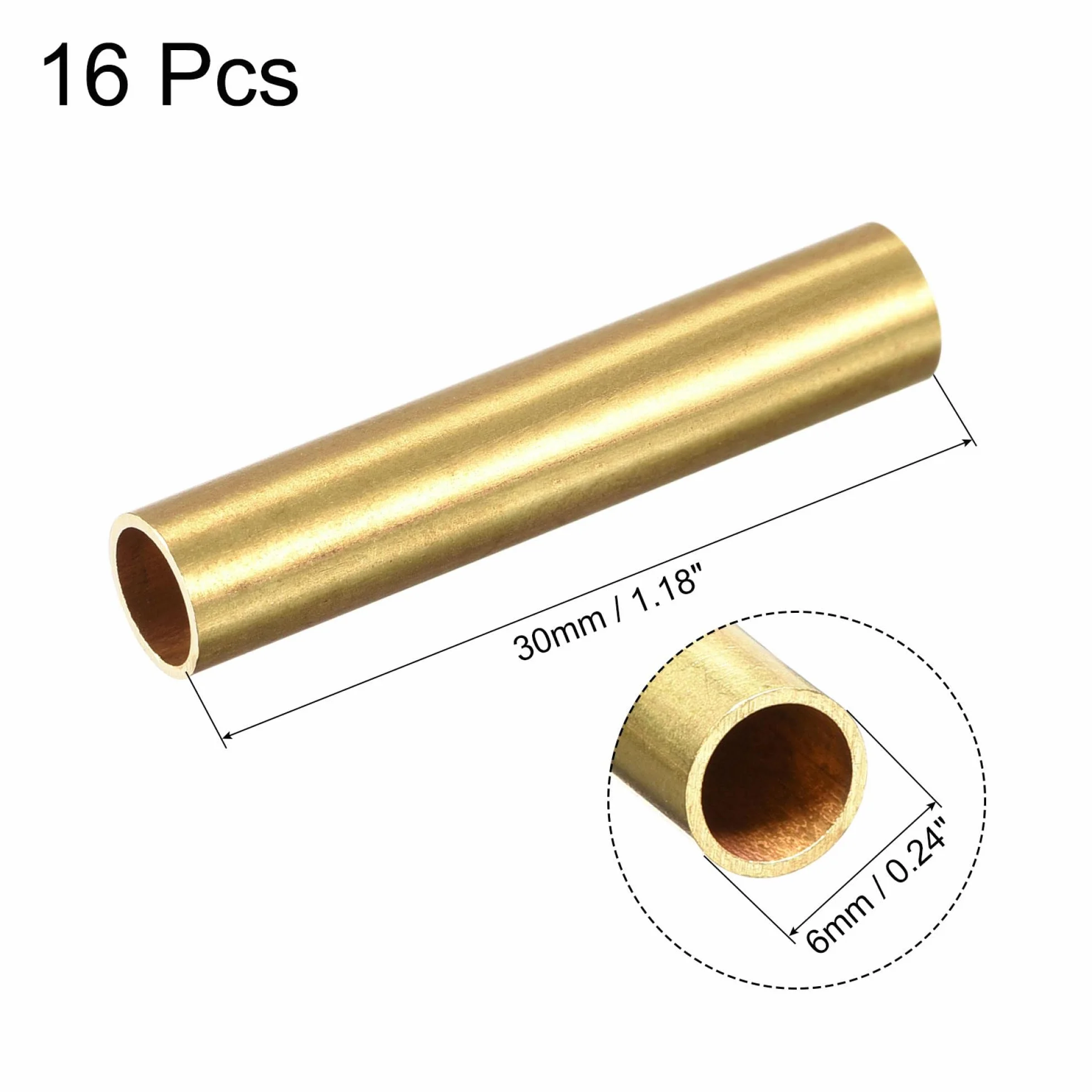 sourcing map 16 sztuk rura mosiężna wąż do rur 6 mm średnica zewnętrzna 0,5 mm grubość ścianki 30 mm długość dla majsterkowiczów