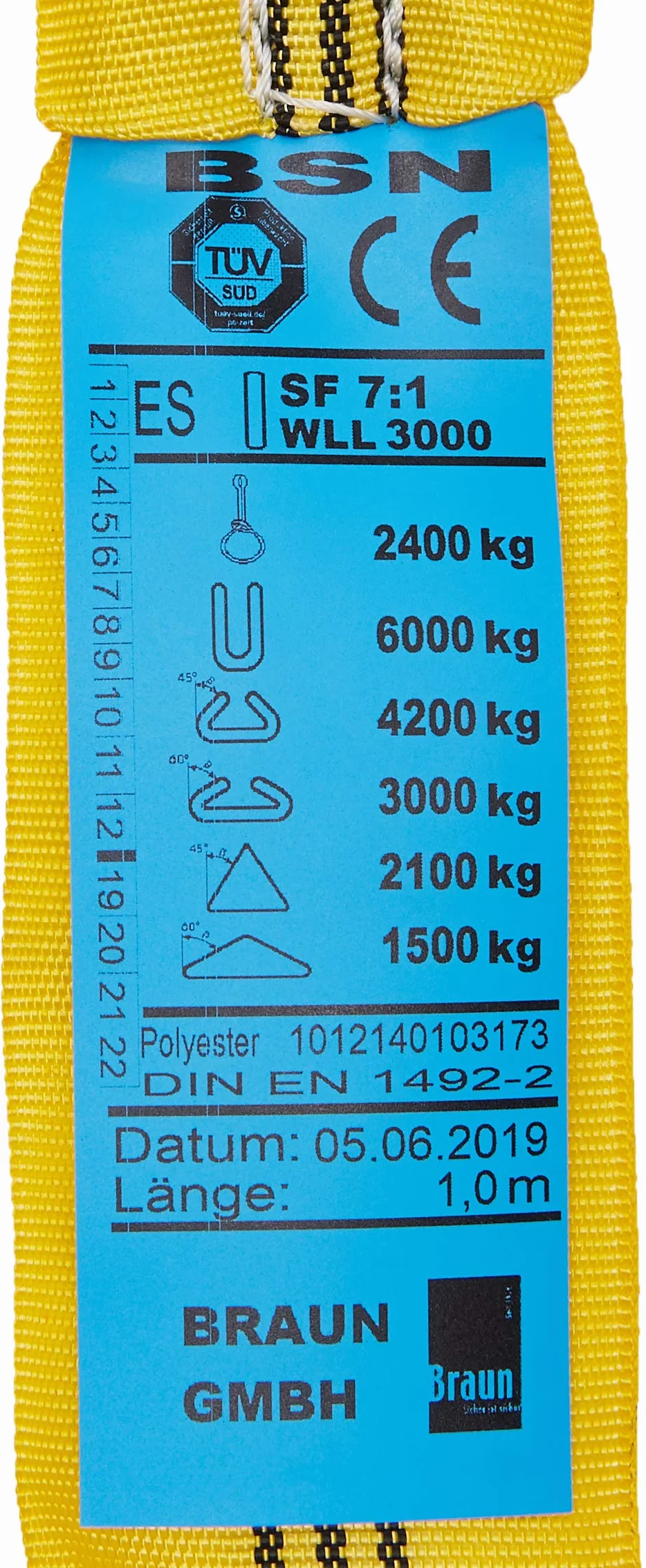Braun 30021RS pętla okrągła o nośności 3000 kg, obwód 2 m, bez końca, z rdzeniem poliestrowym, żółta
