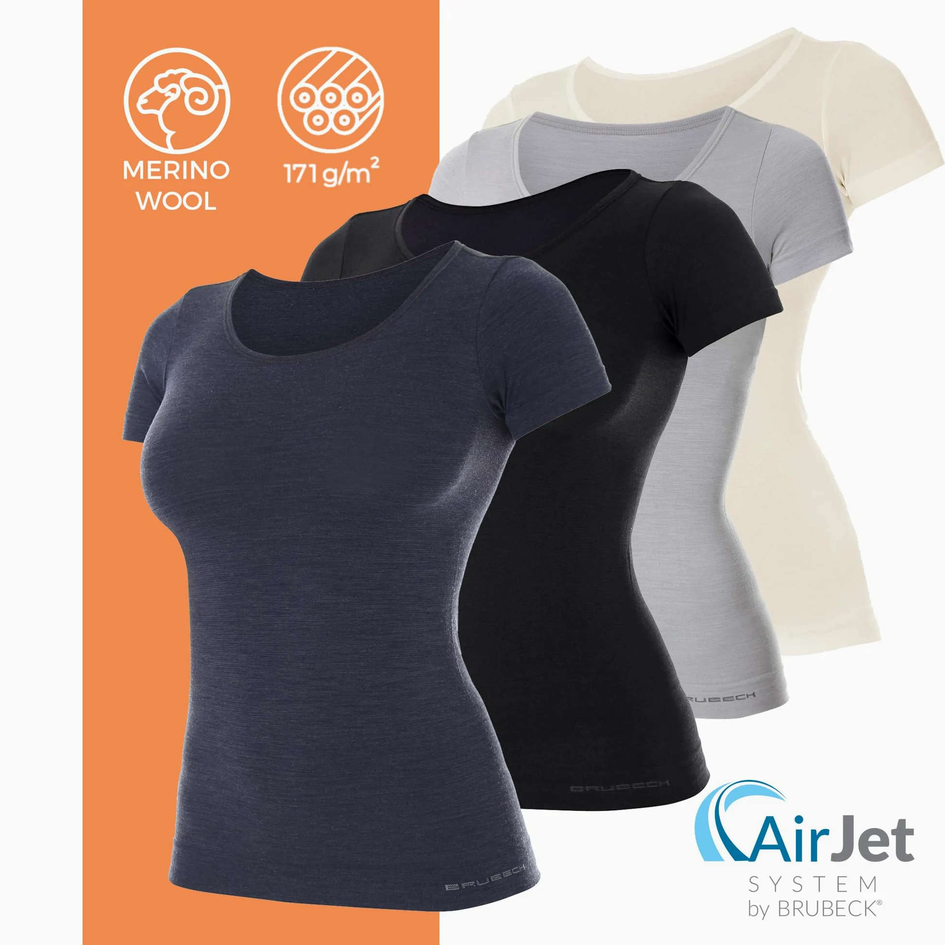 Brubeck Damski T-shirt | oddychający | termiczny | sport | outdoorowy | bielizna funkcyjna | górna część | 41% wełna merino | SS11020
