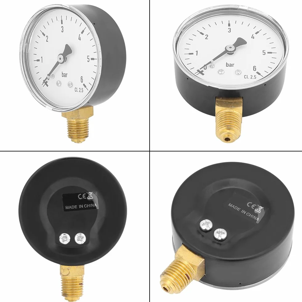 Air Pressure Hydraulic 1/4 NPT Mounting Meter 0-6 Bar Water And Air Instrument Dial Side Measurement Tool