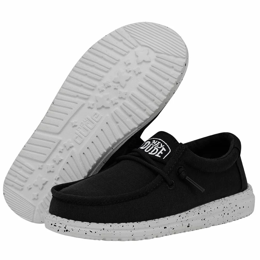Hey Dude Wally Youth Slub Canvas Moccasin, Black, 34 EU, czarny, 34 EU