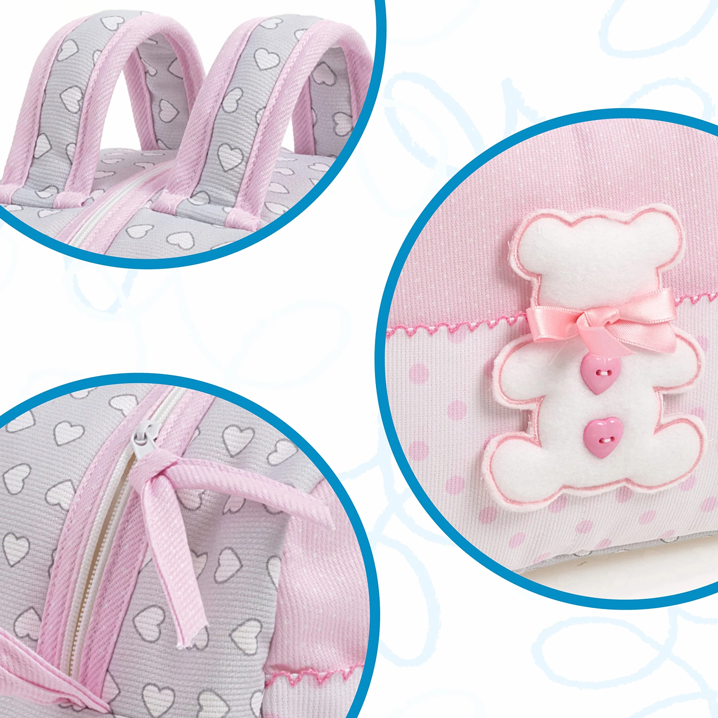 FILET - Beauty Case z uchwytami i zamkiem błyskawicznym, z haftem w kształcie misia, wykonany z bawełny wyściełanej, idealny do pielęgnacji, 100% Made in Italy, szary i różowy