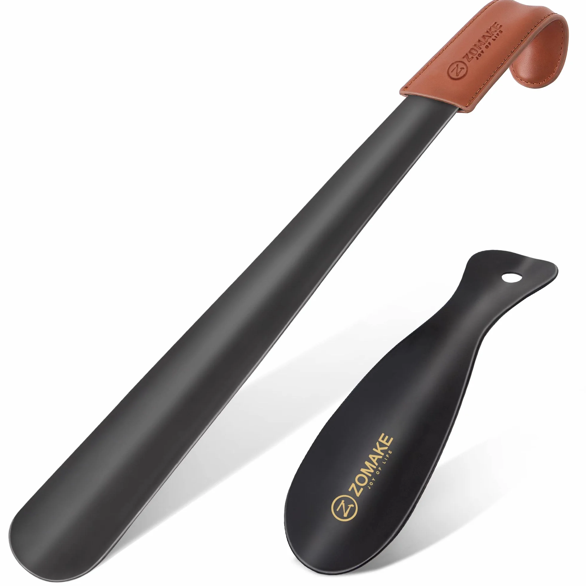 ZOMAKE Łyżka Do Butów Metalowy Zestaw 2-42 cm Długa Łyżka Do Butów Ze Stali Nierdzewnej Ze Skórzanym Paskiem,19 cm Łyżka Do Butów Długa Stajnia Z Uchwytem Ściennym Do Butów