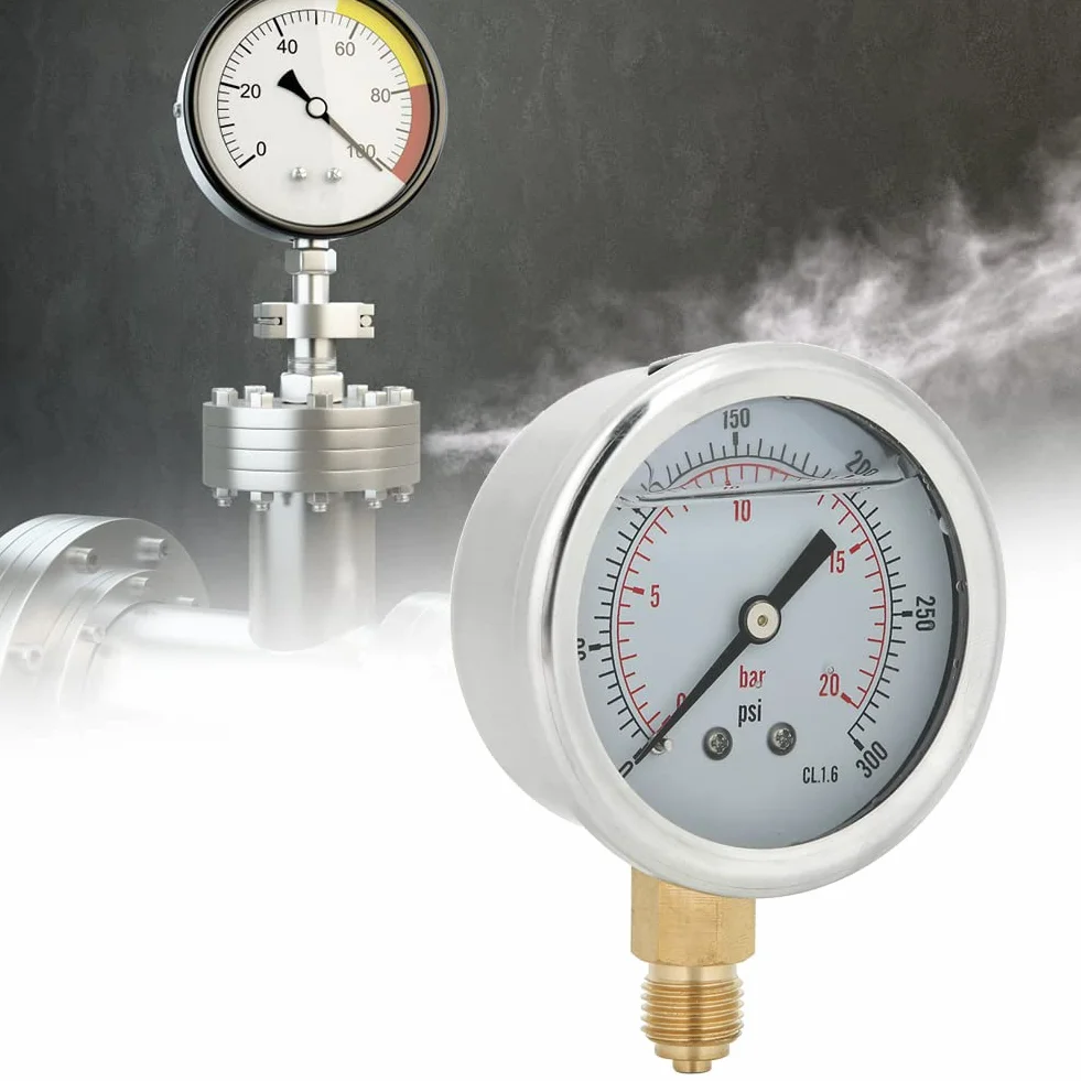 Kadimendium 11x9x6 Promieniowy 300 + Bar + Ciśnienie + Manometr TS PGG604-20bar 1/4BSP Y60 Promieniowy Manometr Wypełniony Olejem do Maszyn
