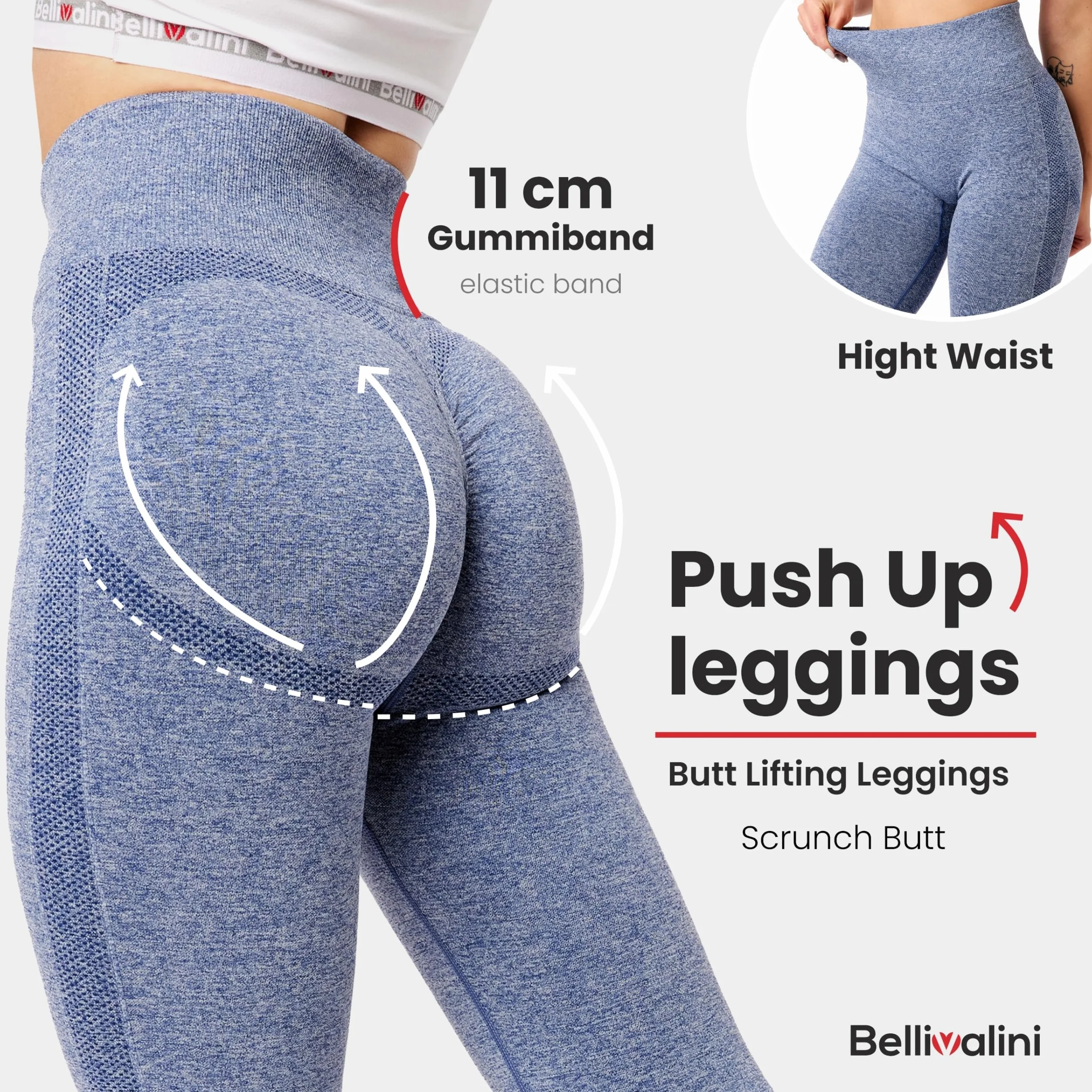 Bellivalini Legginsy Push Up modelujące wysoki stan Sport Fitness BLV50-254