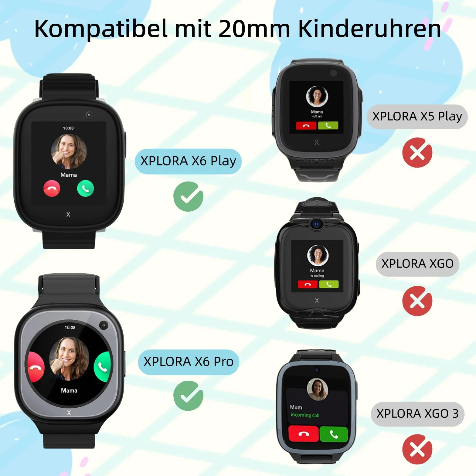 Nylonowe opaski dla dzieci kompatybilne z Xplora X6 Play 20 mm regulowane paski na rzepy