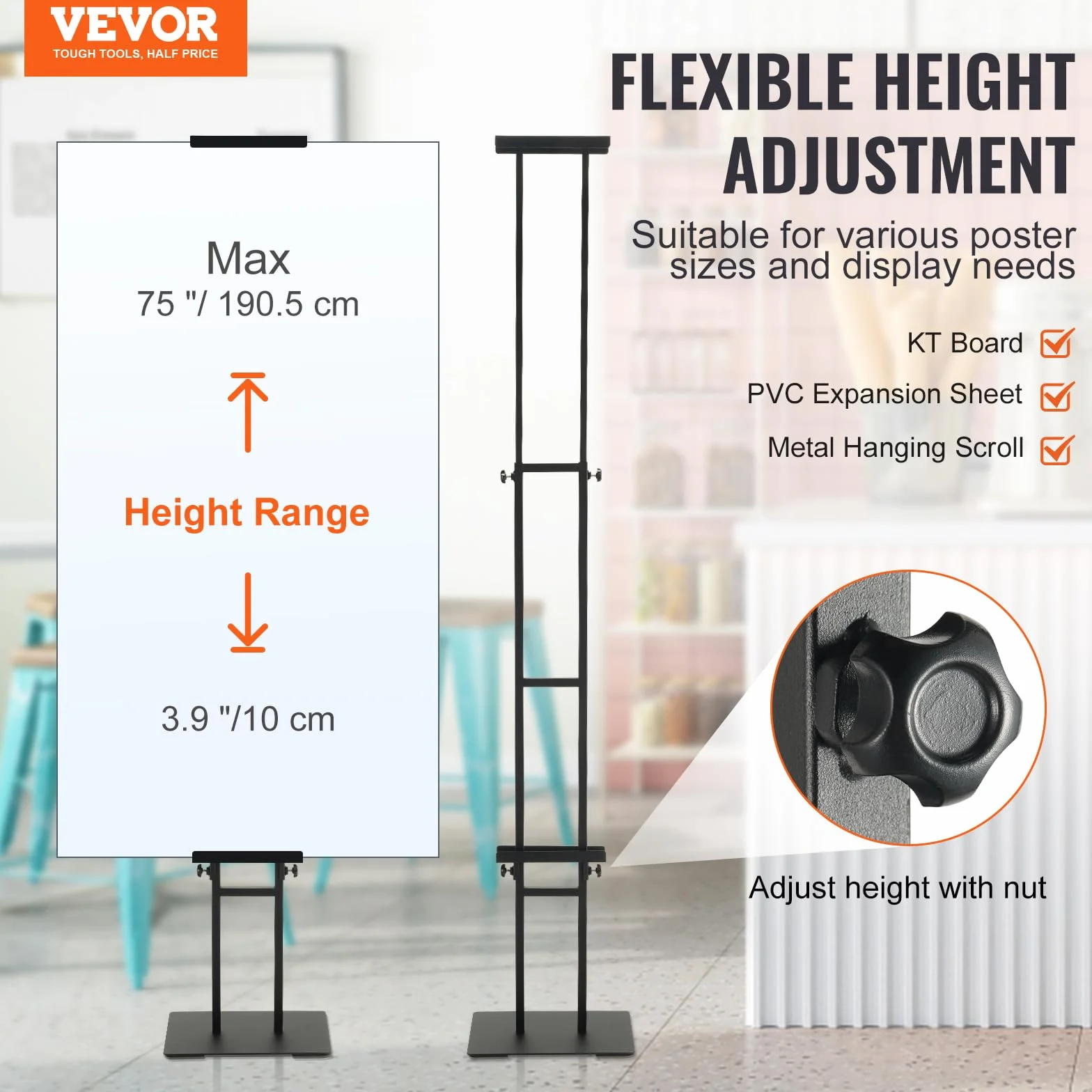 VEVOR Uchwyt na plakat 10-190,5 mm, regulowana wysokość, dwustronny, aluminiowy panel wyświetlacza ze stabilną metalową podstawą, do menu informacji, ślub, restauracja, muzeum, sklep