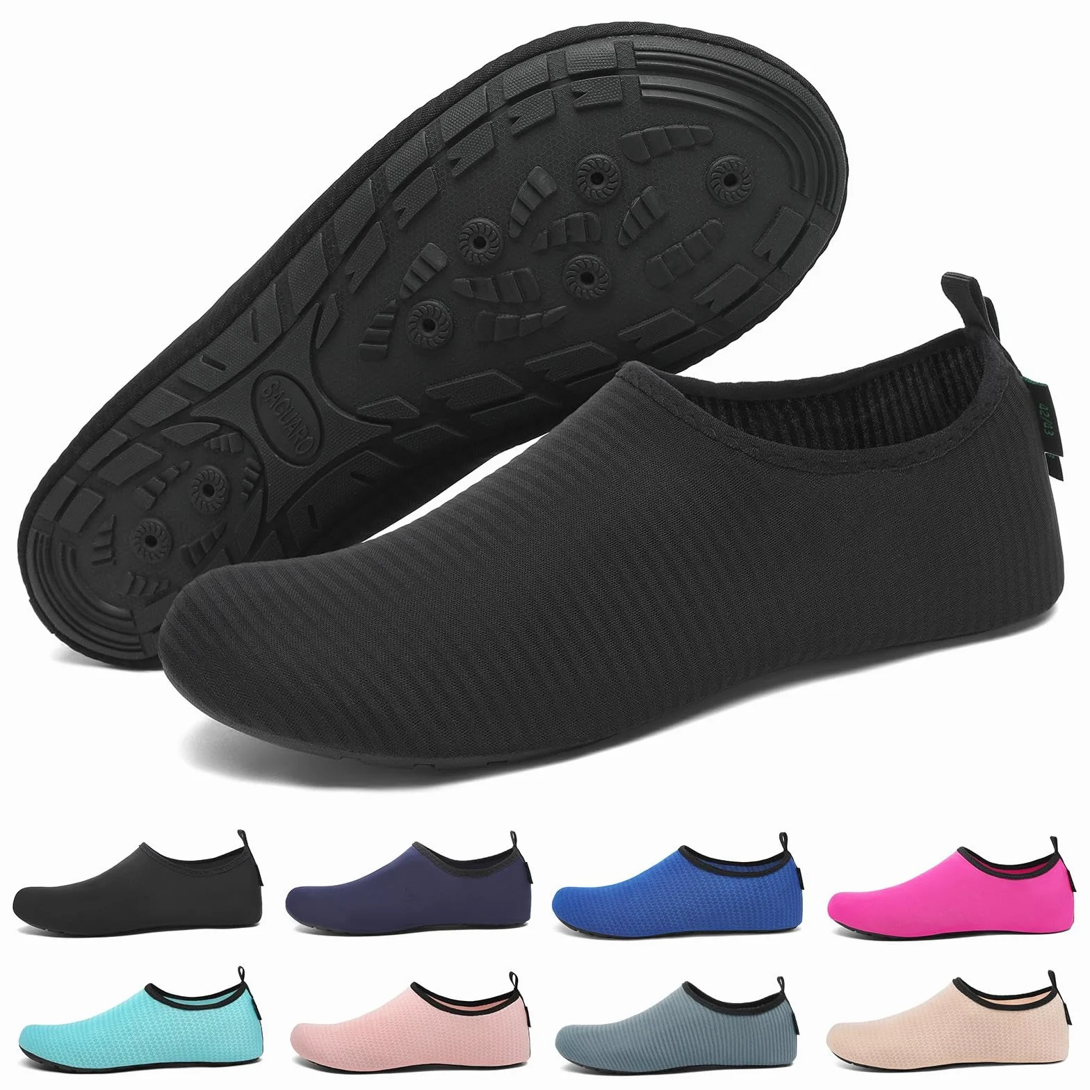 SAGUARO 7 otworów drenażowych, szybkoschnące, antypoślizgowe, buty kąpielowe unisex, rozmiar 36-47, czarne
