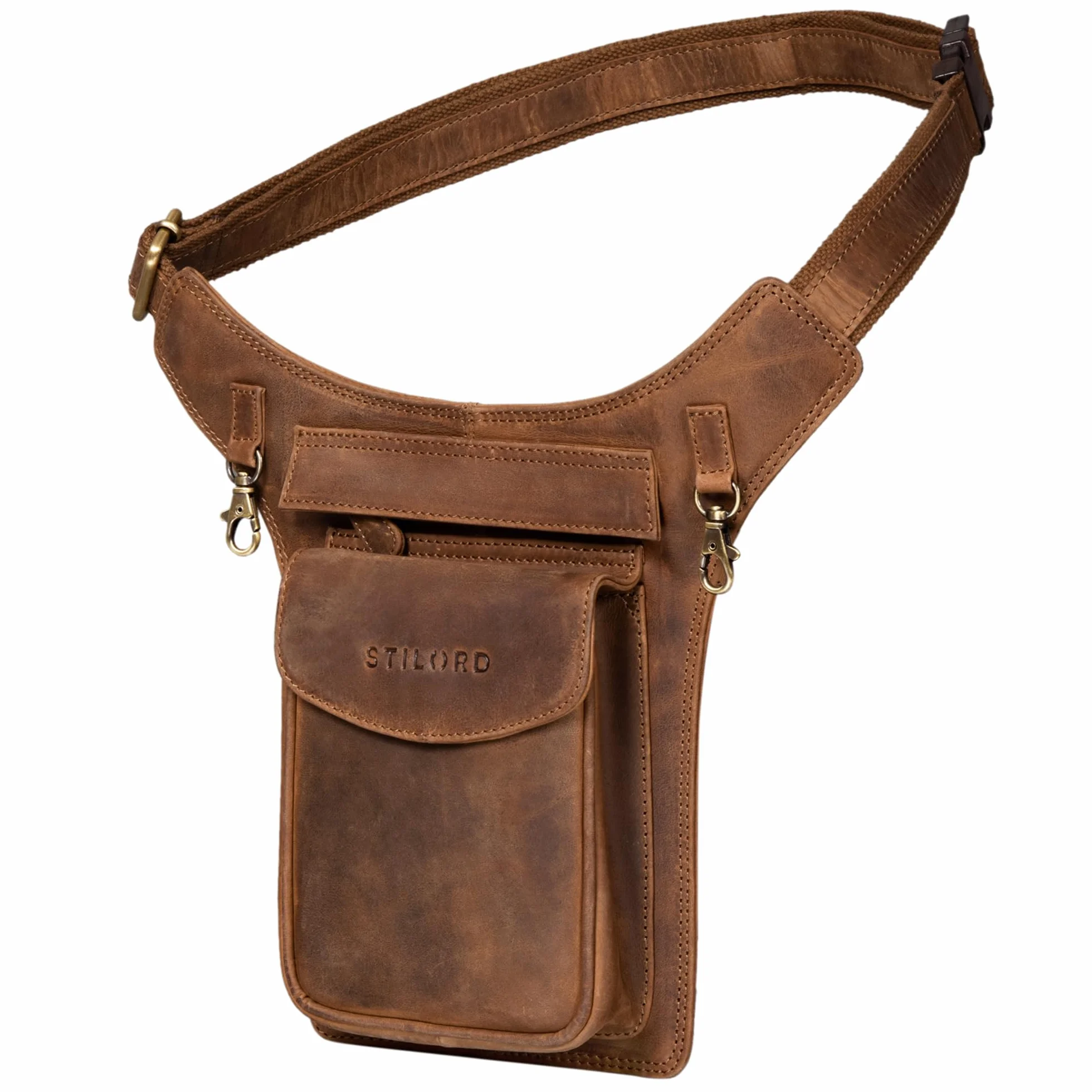 STILORD "Frankie" Belt Bag Skórzany Duży Vintage Fanny Pack dla mężczyzn Kobiety Dzieci Torba na biodra Nowoczesna torba na pasek do joggingu Festiwal Wakacje Prawdziwa skóra Kolor:średni brąz