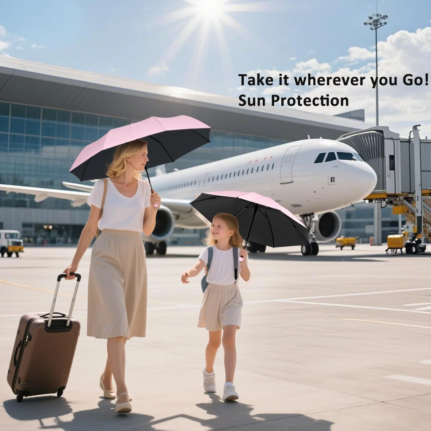 BAODINI Podróżny mini parasol do torebki z etui-mały kompaktowy parasol chroniący przed promieniowaniem UV lekki mały parasol kieszonkowy UPF 50+ dla kobiet dziewcząt mężczyzn