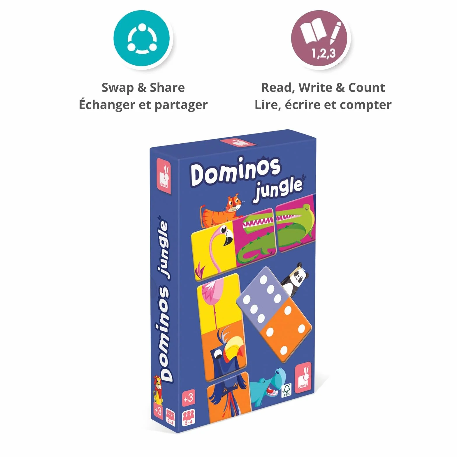Janod - Jungle Dominoes Game - Childrens Board Game - FSC - Ages 3 and up - J02771
