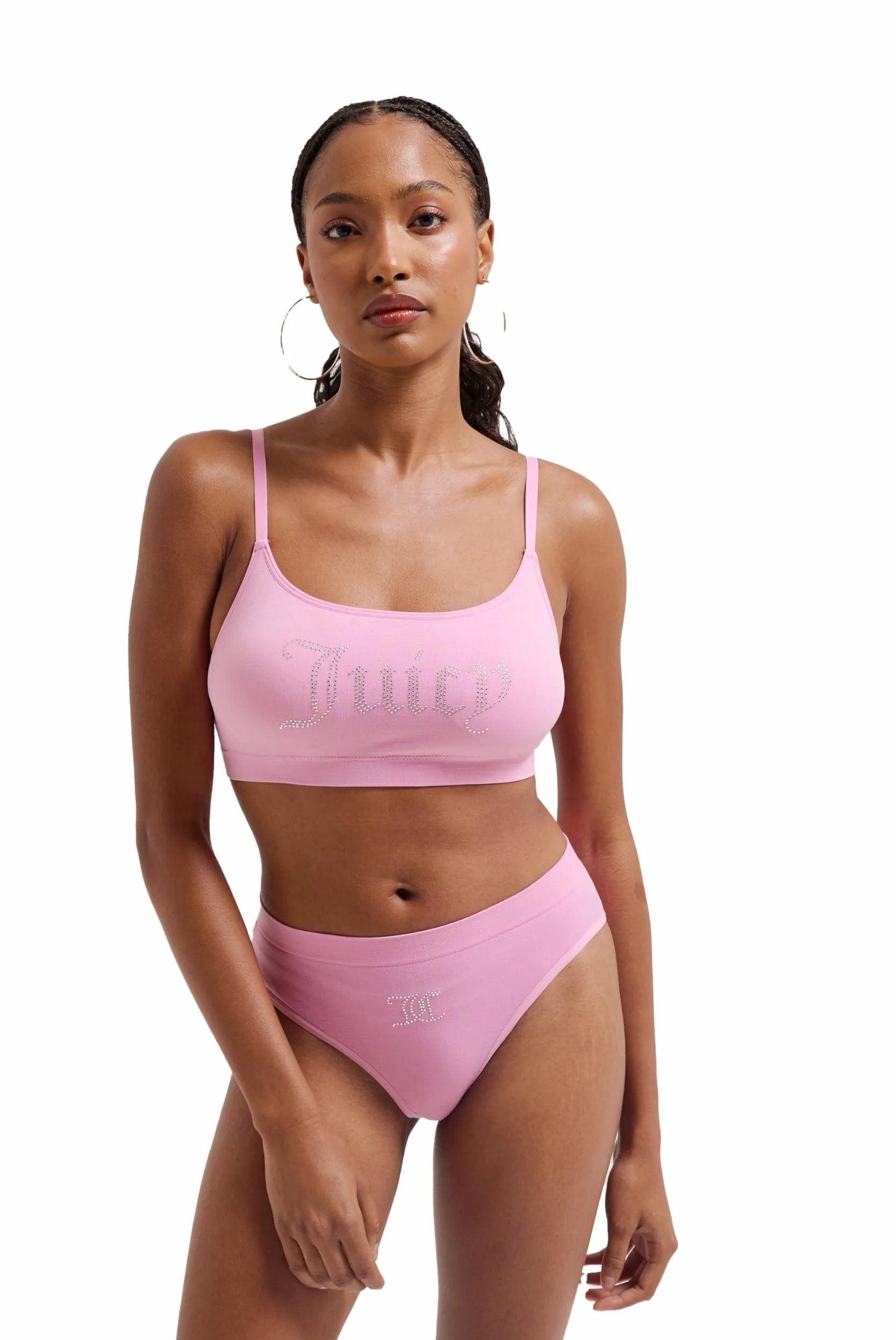 Juicy Couture Damski biustonosz z diamentami i majtki bez fiszbin do uprawiania sportu na czas wolny i fitness zestaw bielizny w różnych kolorach, Begonia PINK, standard, Begonia Pink, Rozmiar