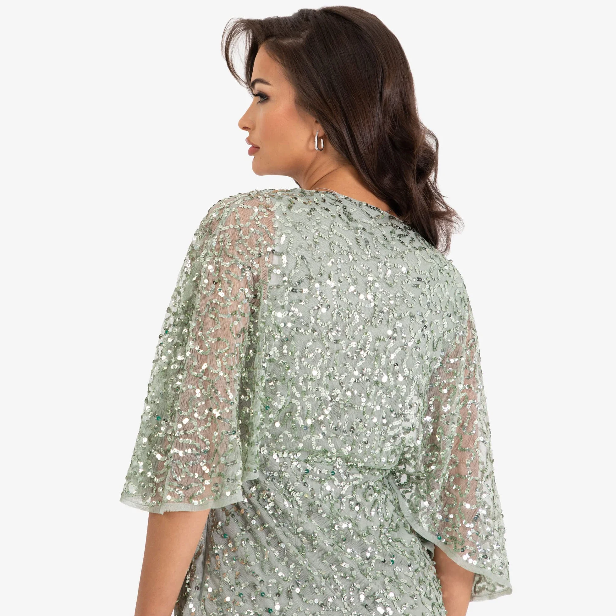 Maya Deluxe Sukienka Kobiety Womens Midi Dress Ladies Sequin Embellished Cape Sleeve Wrap Dress For Wedding Guest Bridesmaid Cocktail Prom Evening