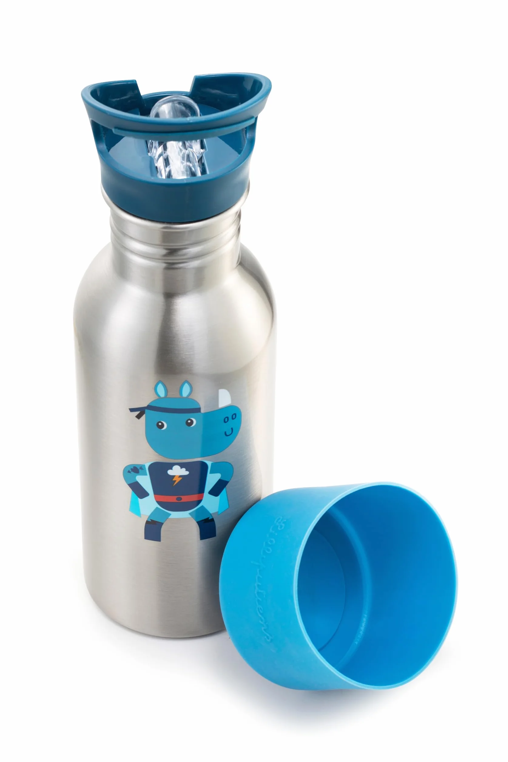 Lilliputiens - Butelka do picia dla dzieci ze stali nierdzewnej 600 ml - Super Marius - ze słomką i odporną na uderzenia silikonową podstawą - idealna do szkoły, na piknik i spacery - od 2 lat - 84473