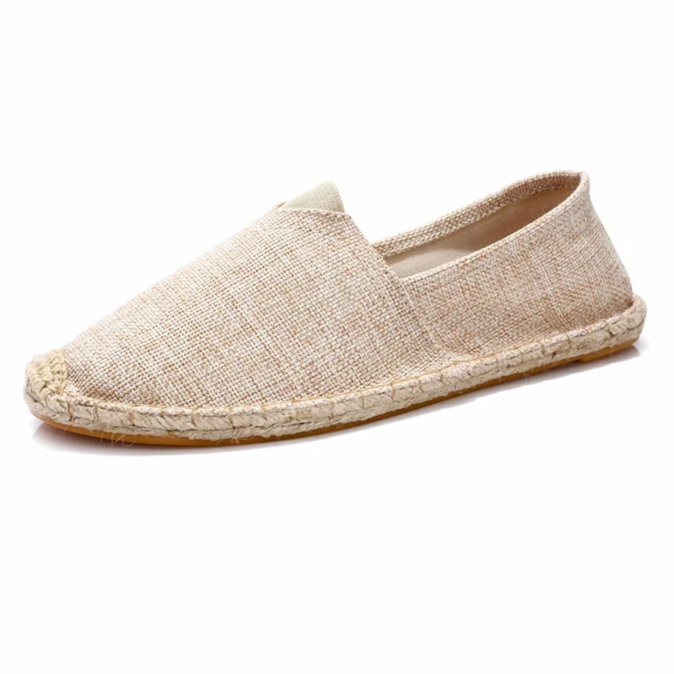 Słomiane buty plażowe, lniane, męskie, płócienne, espadryle, damskie, wsuwane, płaskie