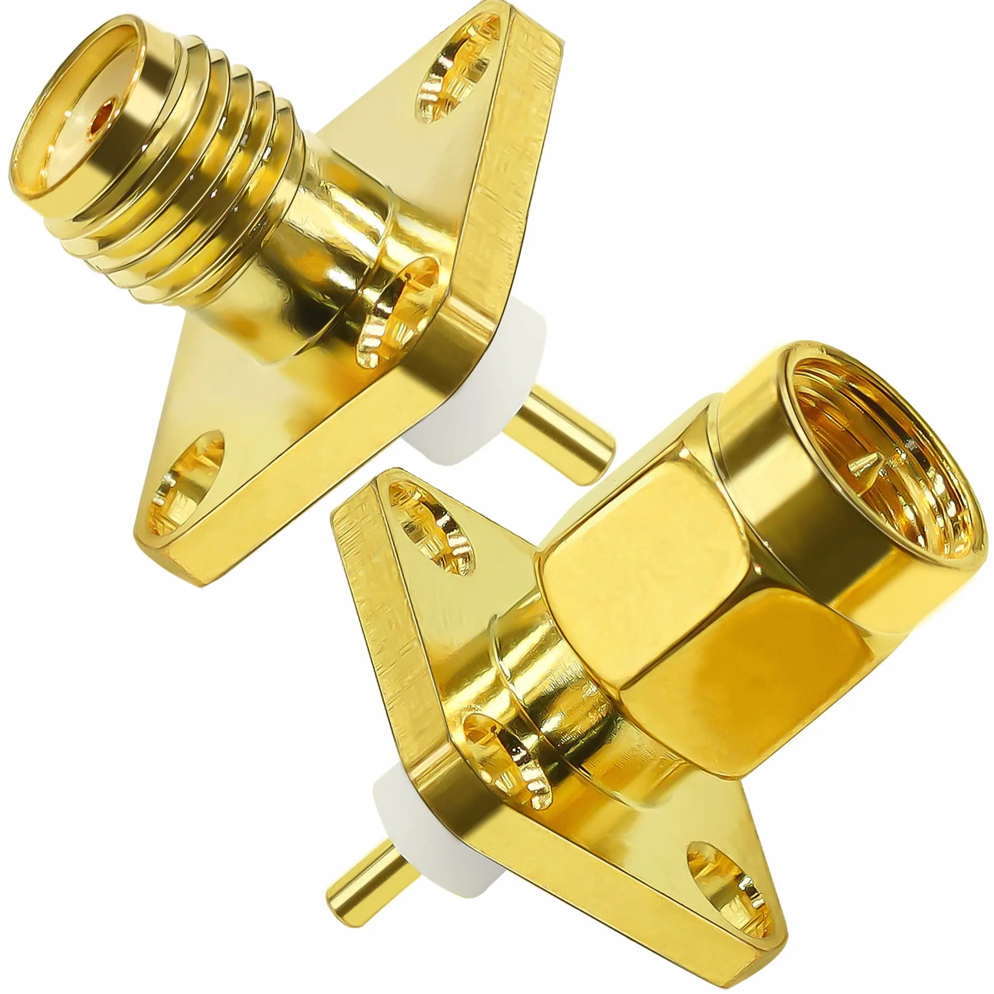 TUOLNK Złącze do montażu panelowego SMA 4-otworowa obudowa kołnierzowa adapter koncentryczny SMA żeńskie gniazdo montażowe panel słupkowy prosty izolator PCB koncentryczny konwerter 2 szt