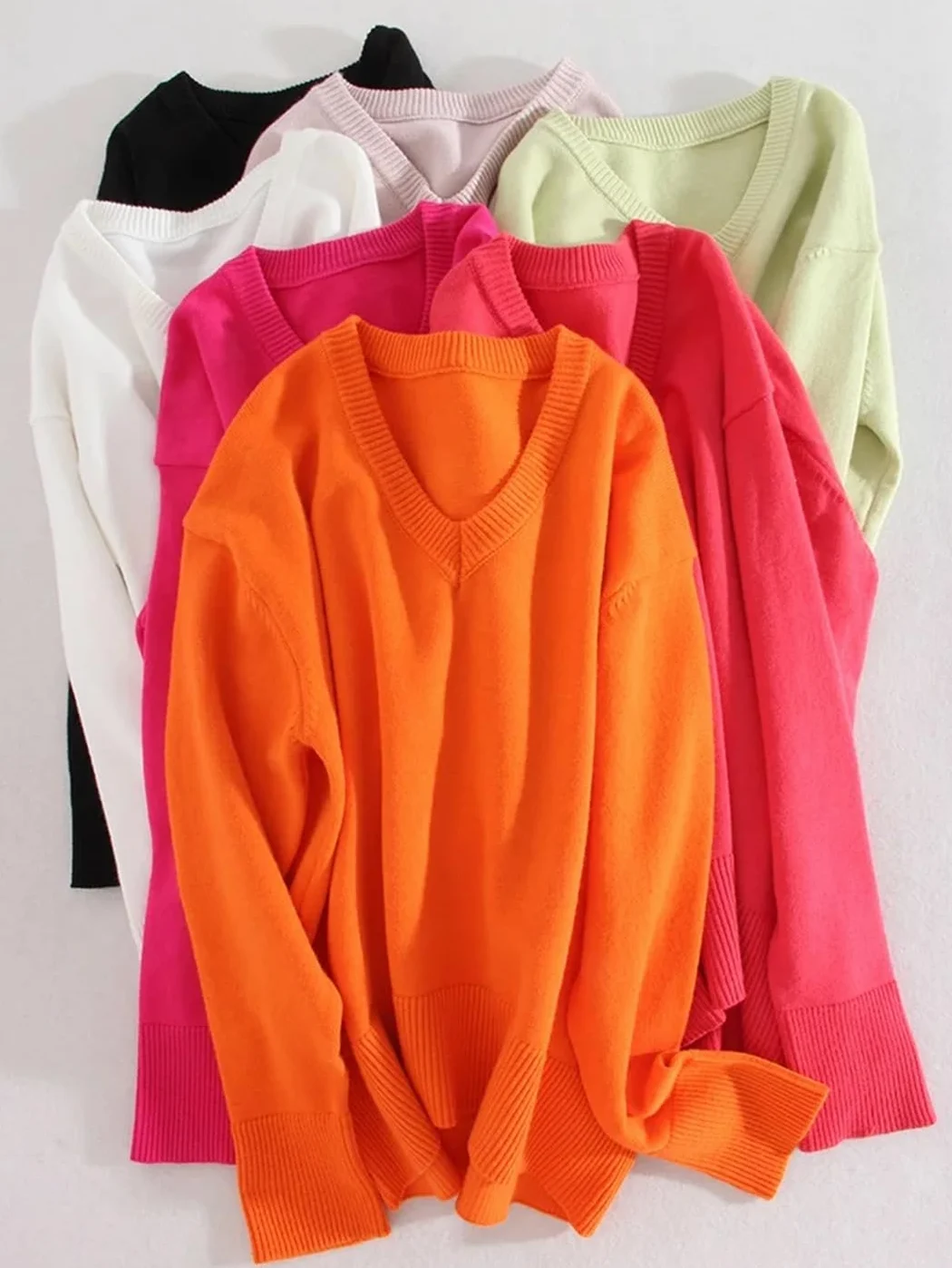 Damski sweter z dzianiny z dekoltem w serek, luźny sweter na co dzień, dzianina, ciepły sweter oversize