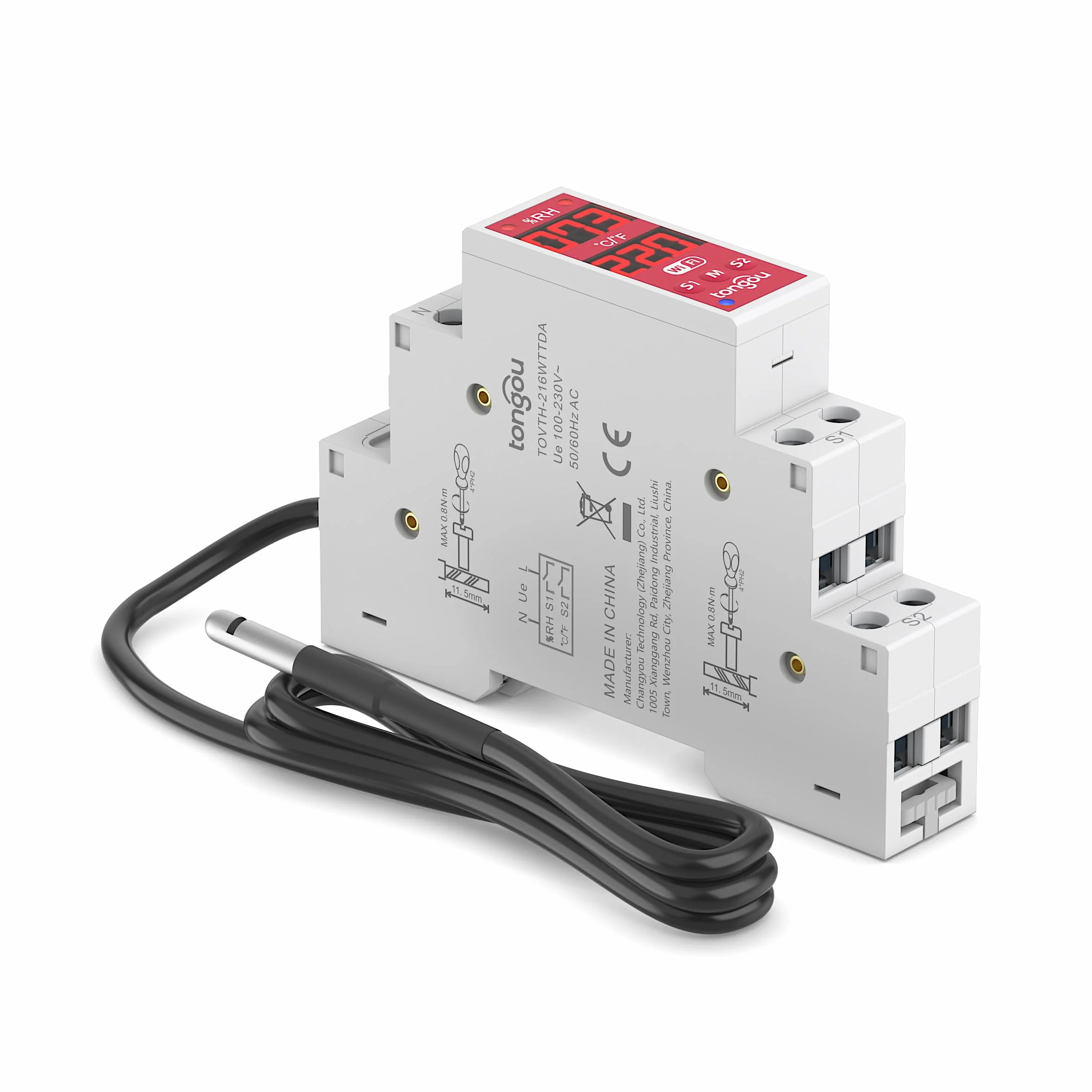 TONGOU Cyfrowy wyświetlacz, szyna montażowa DIN, regulator termostatu z sondą NTC, czujnik temperatury, przełącznik Dry Contact Smart 2-kanałowy, aplikacja TUYA/Smart Life