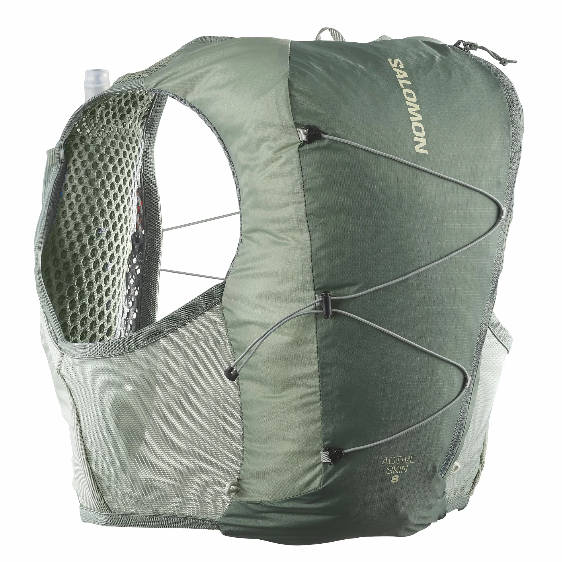 Salomon Active Skin 8 Unisex kamizelka nawadniająca do biegania szlak turystyczny z butelkami w zestawie, łatwe nawodnienie, precyzyjne dopasowanie 8 l i zoptymalizowane przechowywanie, zielona, XL