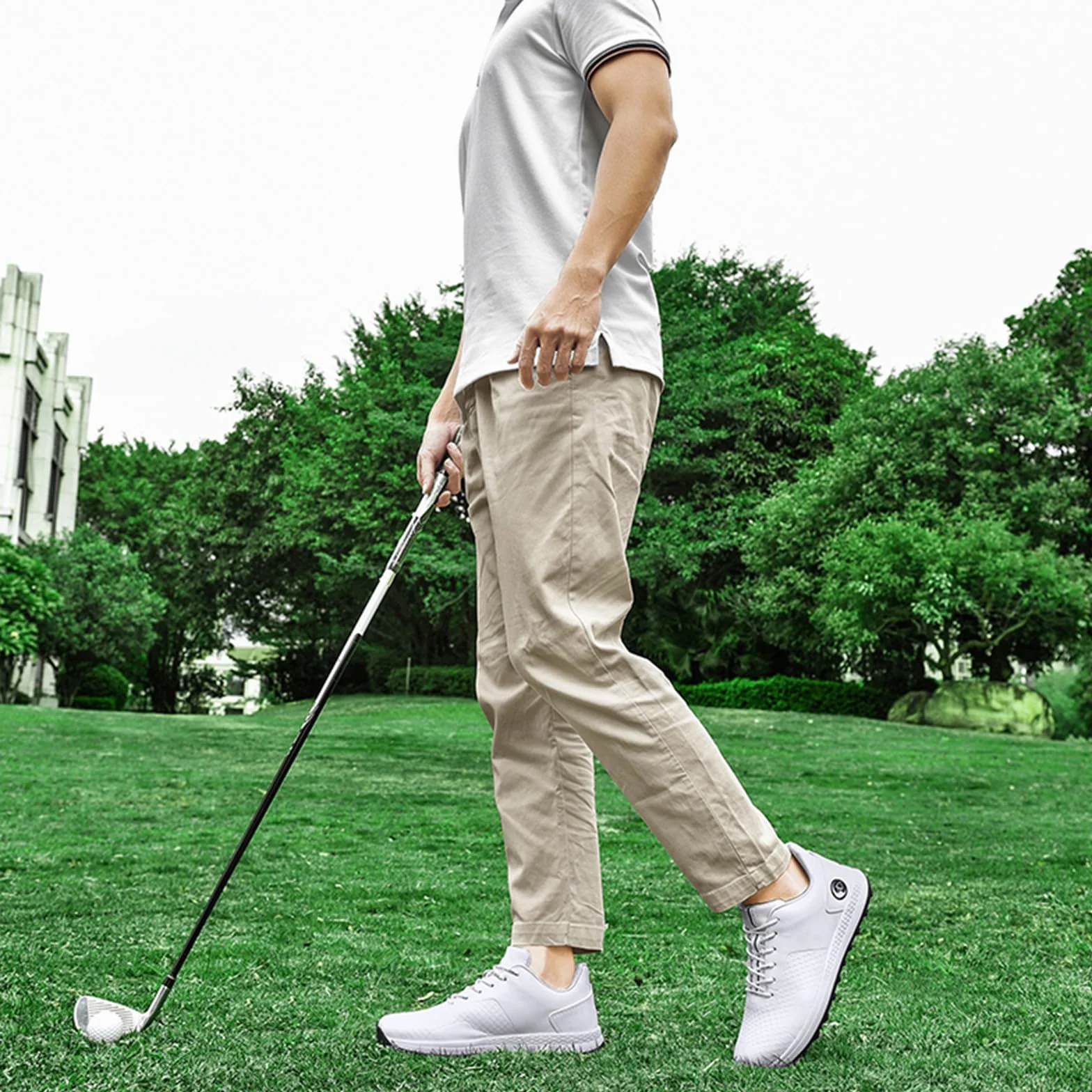 JiuQing Wodoodporne buty golfowe męskie skórzane antypoślizgowe bez kolców