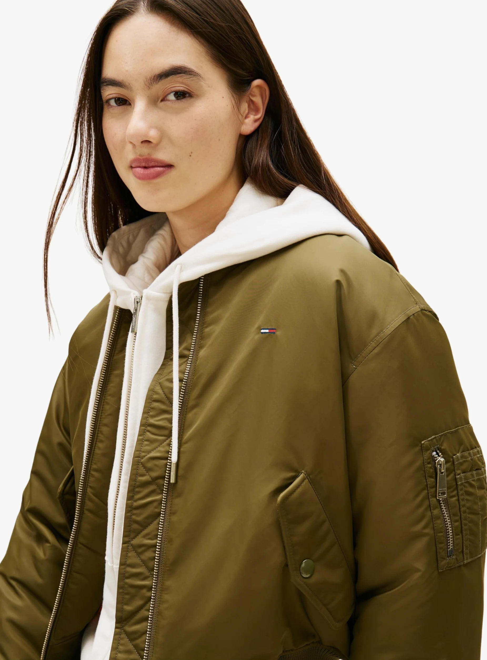 Tommy Jeans Damska kurtka bomberka TJW ESSENTIAL BOMBER DW0DW22046, zielona (Tundra Olive), S, Zielony (Tundra Olive), S