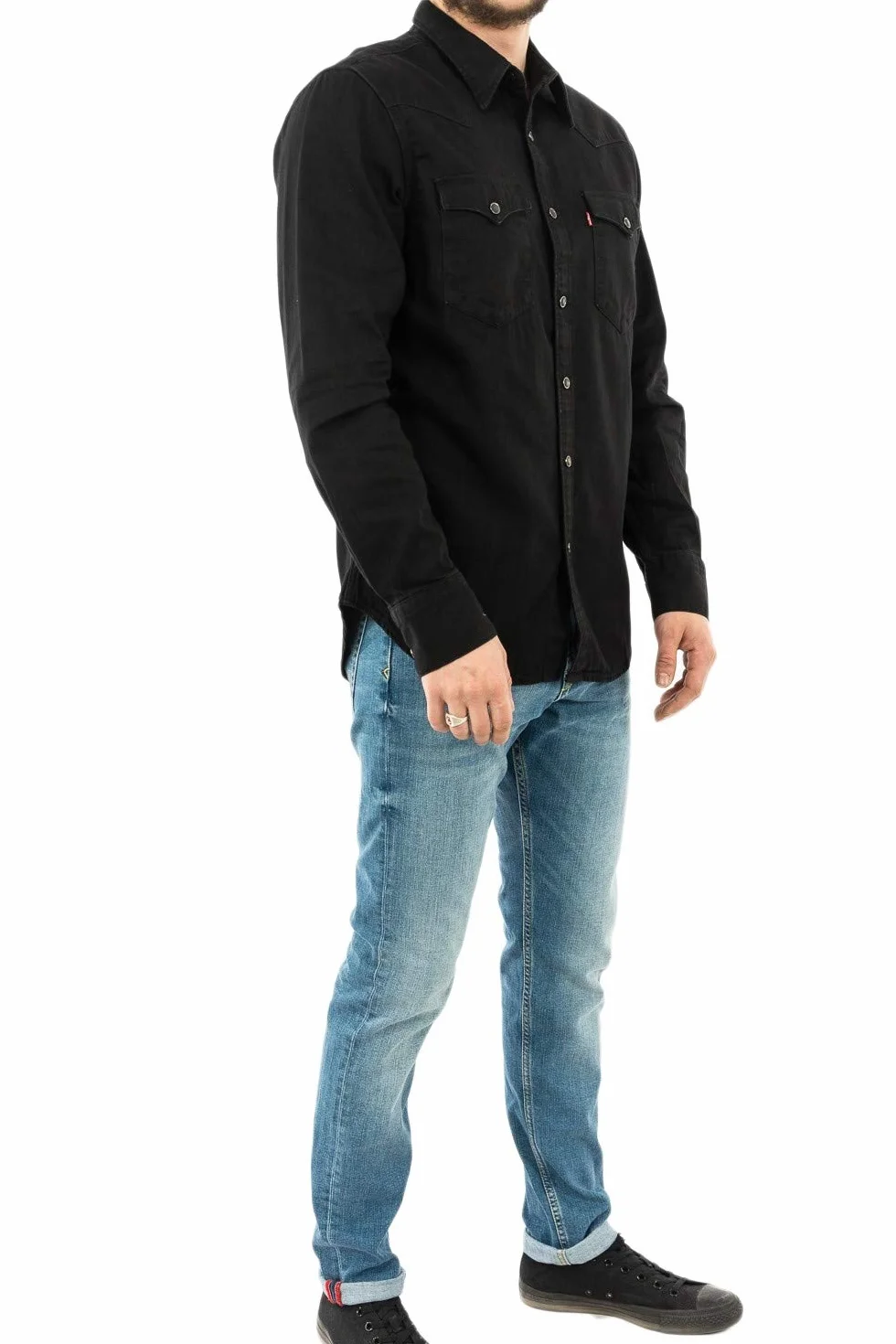 Levi's Mężczyźni Barstow Western Standard Shirt, Marble Black Denim Rinse, L