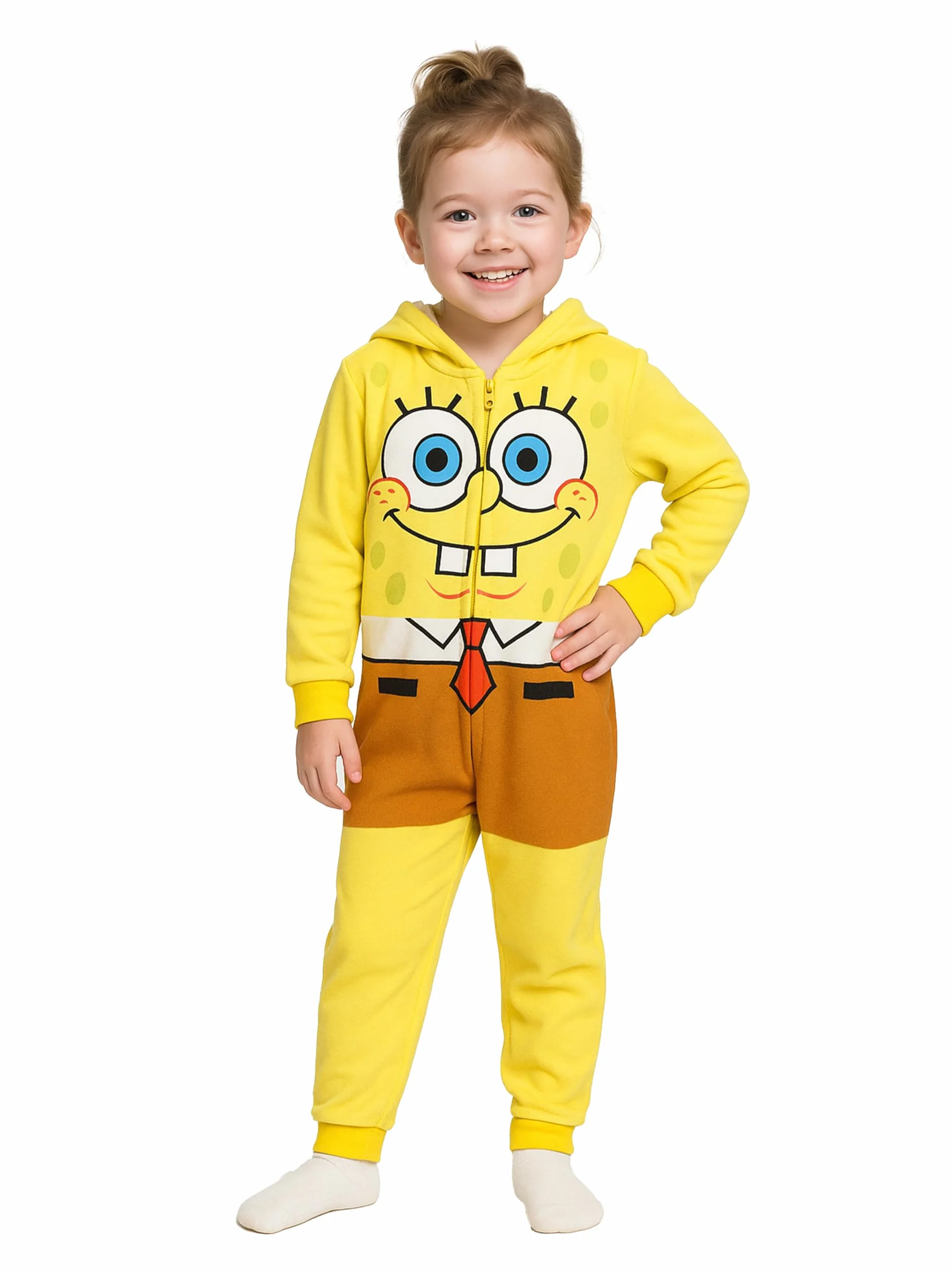 Spongebob kombinezon z kapturem dla dziewcząt i chłopców, jednoczęściowy, uniseks, żółty