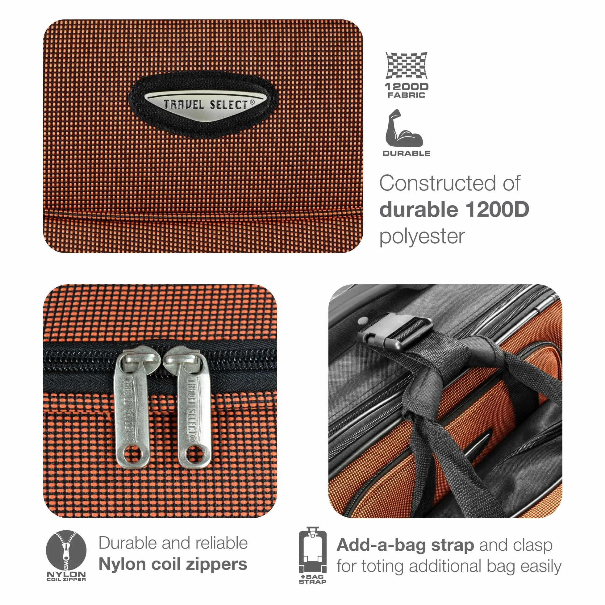 Traveler'S Choice Uniseks Amsterdam Zestaw Walizek, Pomarańczowy, 74 x 43 x 25 cm; 63,5 x 38,1 x 23 cm; 53 x 33 x 19 cm; 38 cm x 28 x 15 cm