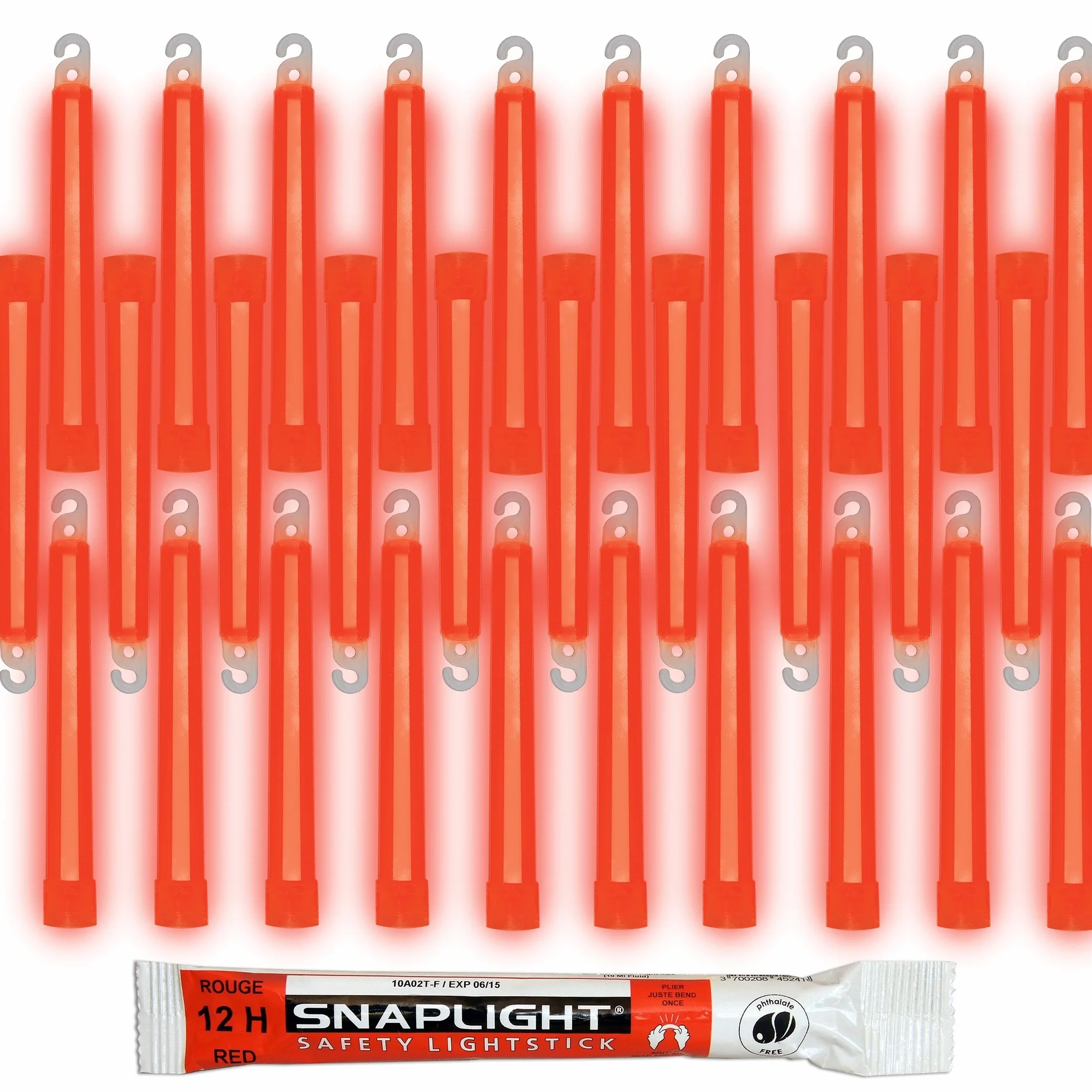 Cyalume SnapLight świetliki czerwone (opakowanie 30 szt.) – 15 cm Glow Sticks z haczykiem na końcu – ultra jasne pałeczki świetlne o czasie świecenia 12 godzin