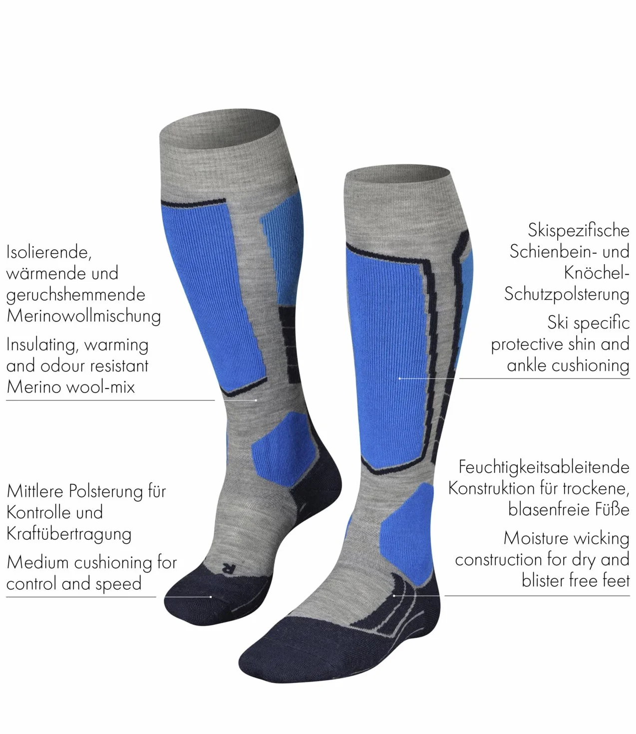 FALKE Mężczyźni Skarpety narciarskie SK2 Intermediate M Kh wełna materiał funkcyjny ciepłe grube1 Para, Zielony Holly 7385, 39-41