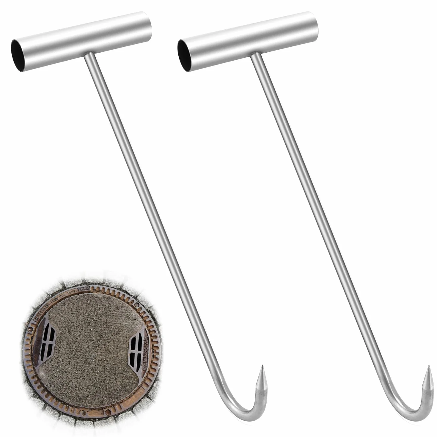 QWORK® 2 szt. 30 cm podnośnik pokrywy kanału haki do pokrywy włazu ze stali nierdzewnej podnośnik pokrywy kanalizacyjnej