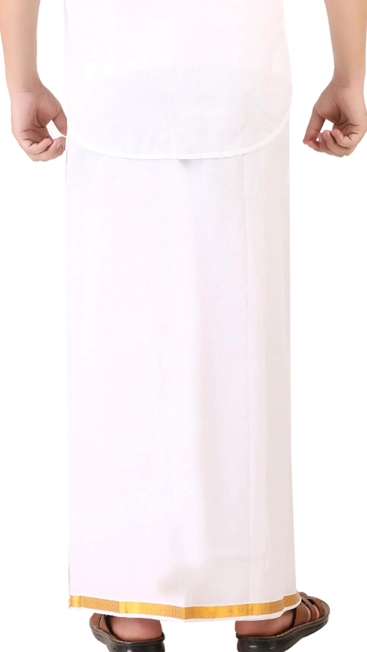 PRAKASAM COTTON Męski kremowy kolor wysokiej jakości Welcro Pocket Jari Cotton Double Dhoti (PC-VEL-PKT-DBL-CREAM-SS-), biały, 30