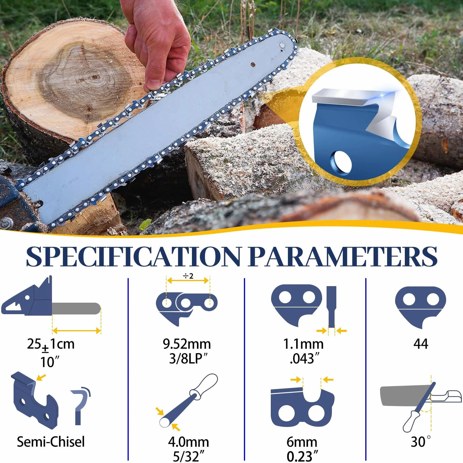 Łańcuch Napędu 3 × 30 cm 3/8 "LP Link 1,1 mm 44TG Niski Odrzut Łańcucha, Zbadane łańcuchy,Odpowiednie Dla Stihl MSE170C MS194T- 36100000044 ITP