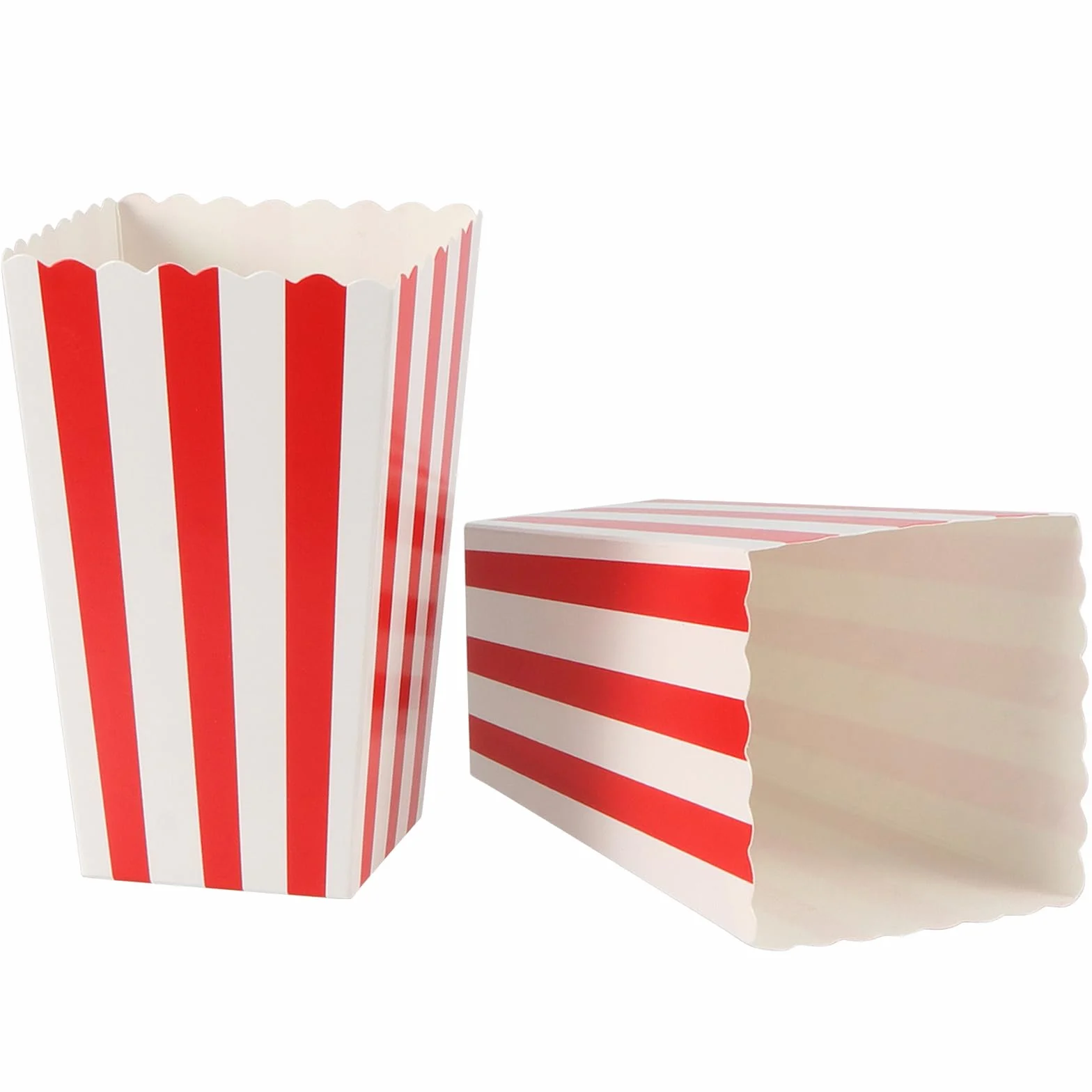 ZOENHOU 120 sztuk torebek na popcorn, czerwono-bia?e paski, ma?e torebki na popcorn, pude?ka na popcorn, mini pude?ka na przek?ski, kartonowe pojemniki na s?odycze, zestaw na cukierki, popcorn,