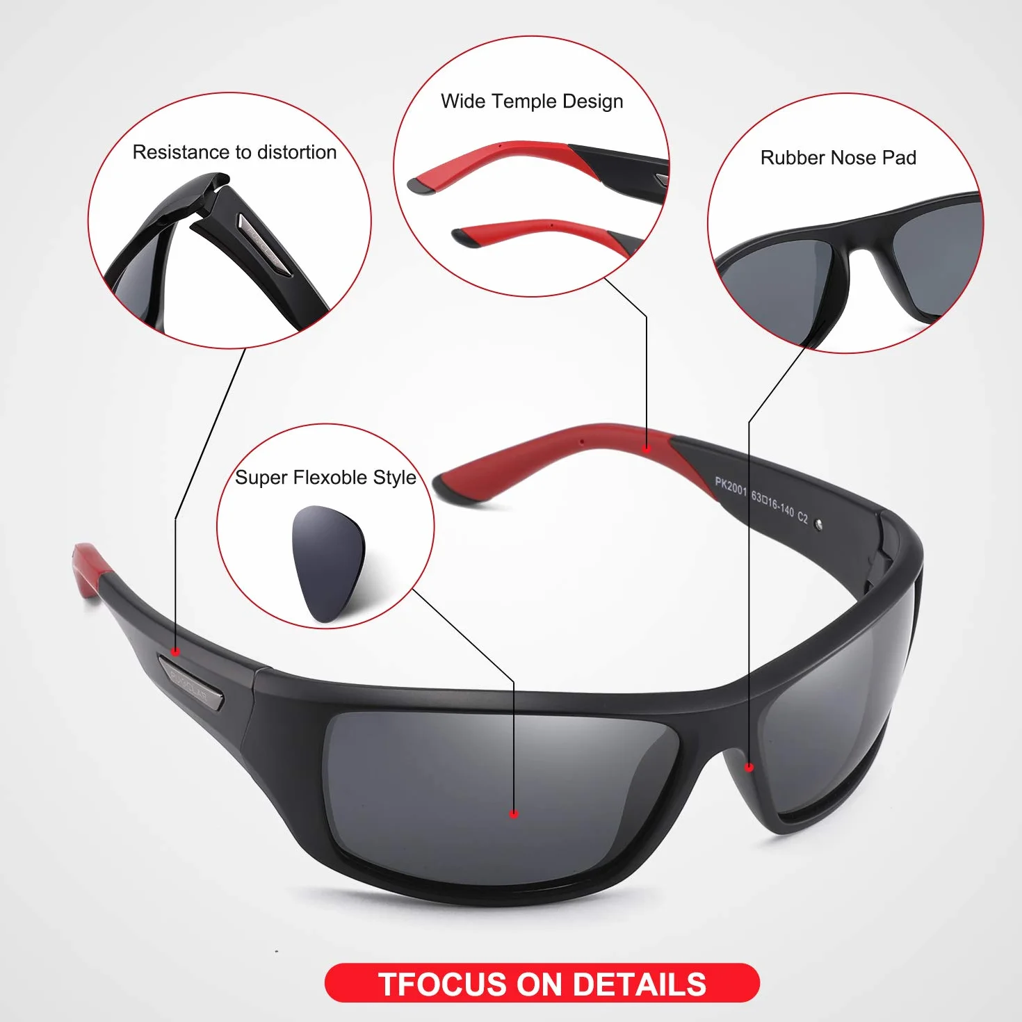 PUKCLAR Okulary przeciwsłoneczne męskie z polaryzacją okulary sportowe okulary rowerowe okulary kierowcy UV400 ochrona Cat 3 TR90
