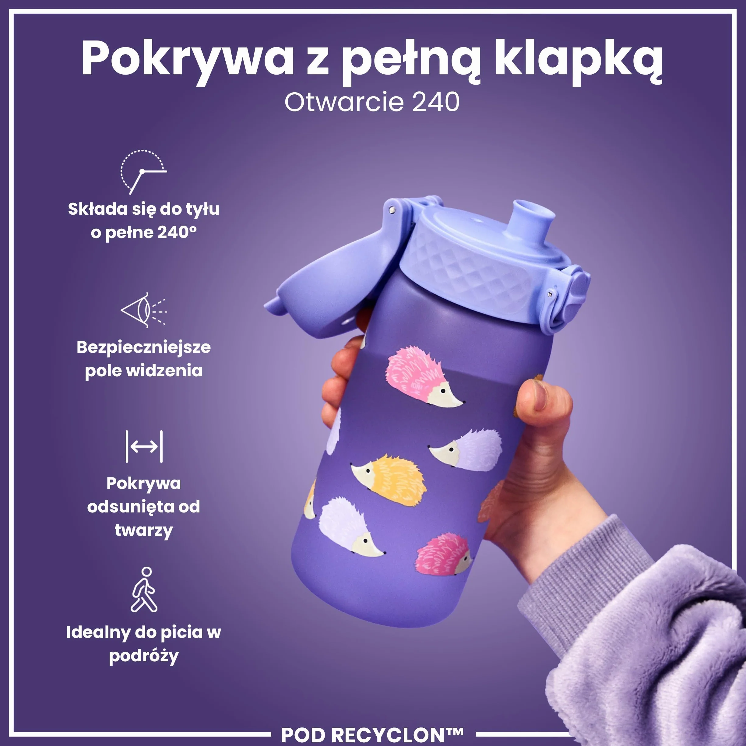 ION8 Butelka dla Dzieci, 350 ml/12 oz, Szczelna, Łatwa do Otwarcia, Bezpieczny Zamek, Można Myć w Zmywarce, Bez BPA, Uchwyt do Przenoszenia, Łatwa do Czyszczenia, Bezwonny, Jeże
