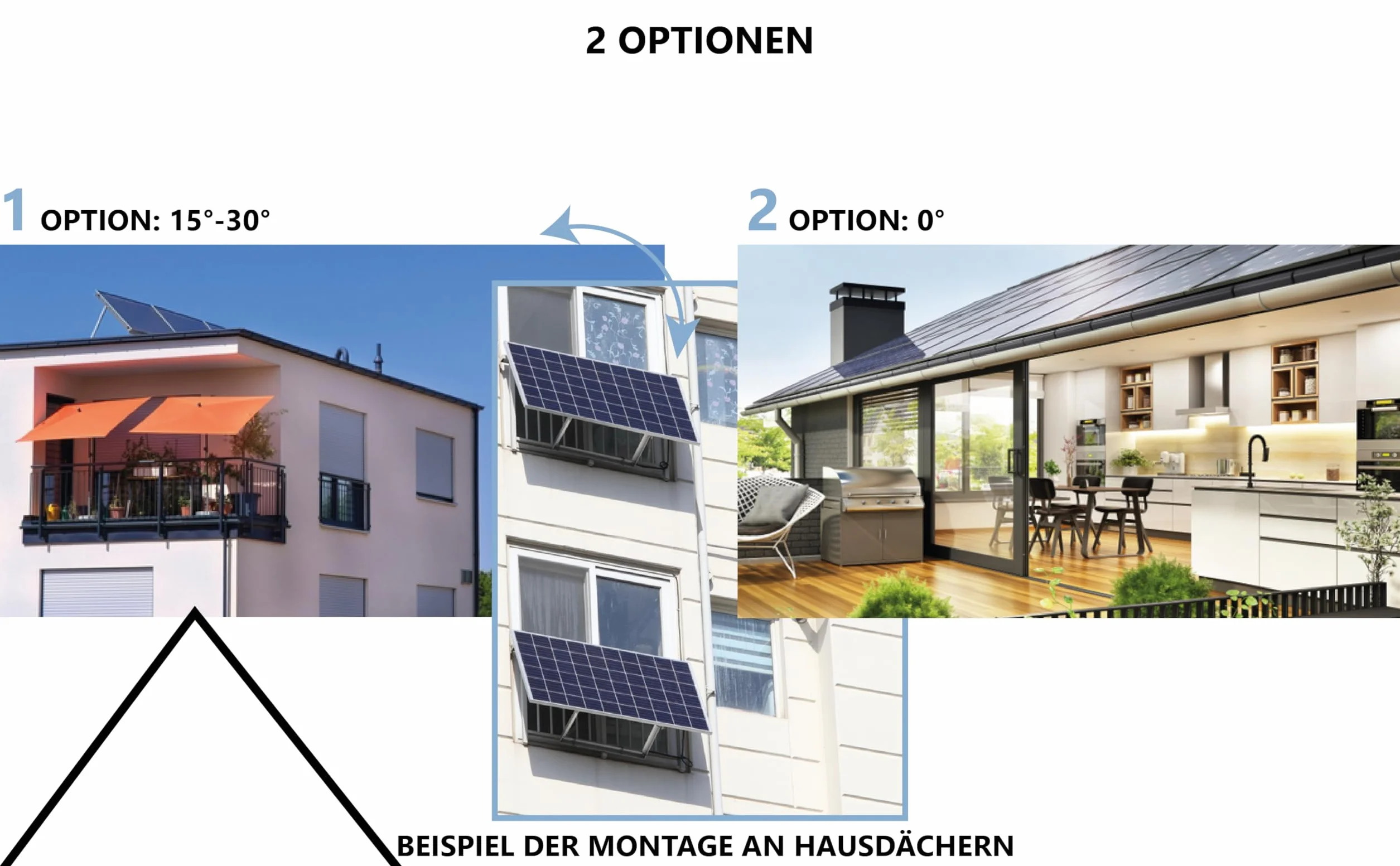 Uchwyt do modułu solarnego do płaskiego dachu, dachu, ściany, łodzi, przyczepy kempingowej, kątownika aluminiowego, do PV, modułu solarnego (aluminiowo-czarny, zestaw 2 szt. 15°-30°)